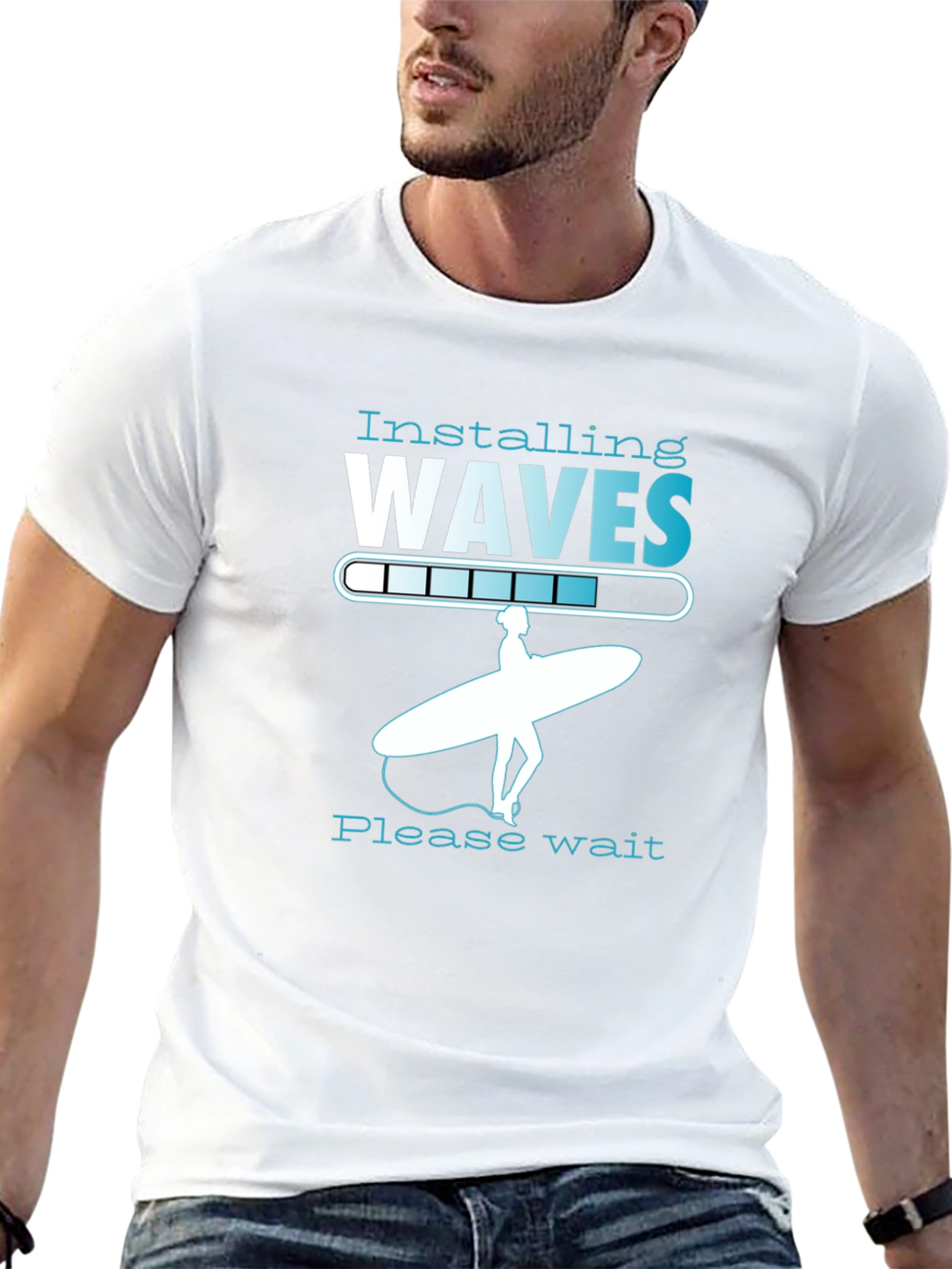 Black Installing Waves Graphic T-Shirt - Surfer Design view 13
