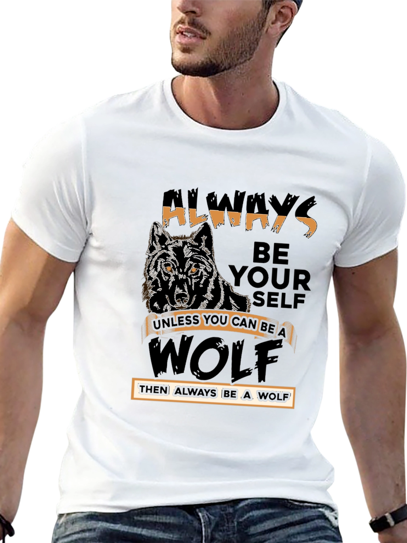 Black Always Be Yourself Wolf Graphic Tee view 13