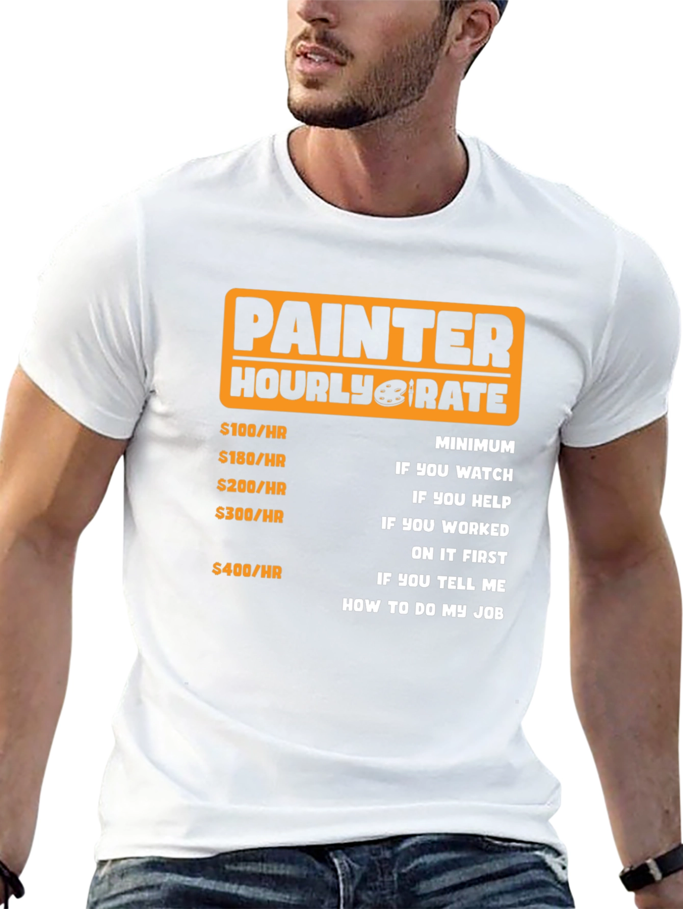 Black Painter Hourly Rate Funny Graphic Tee view 13