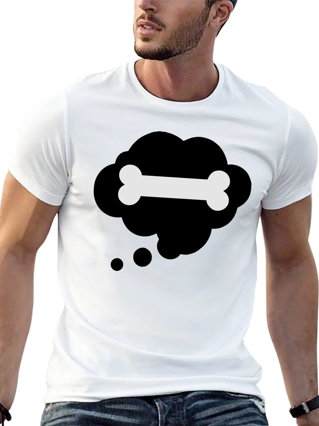 Black Black T-Shirt with Bone Thought Bubble Design view 13