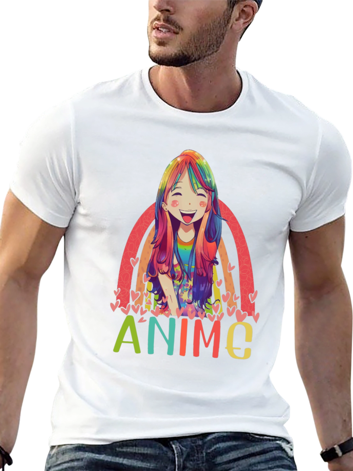 Black Anime Rainbow Graphic Tee - Colorful Manga Style view 13