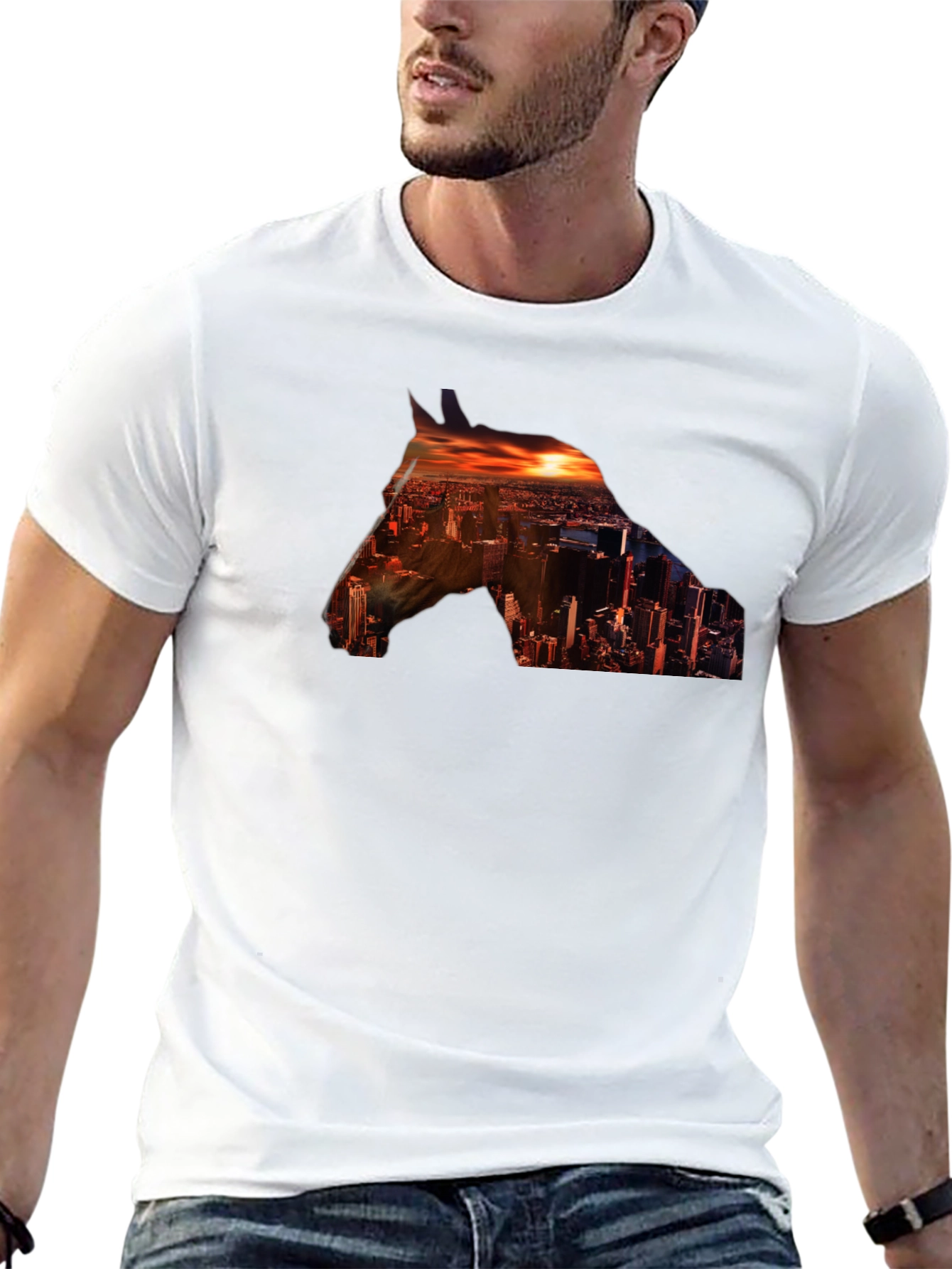 Black Cityscape Horse Graphic Tee - Stylish Urban Design view 13