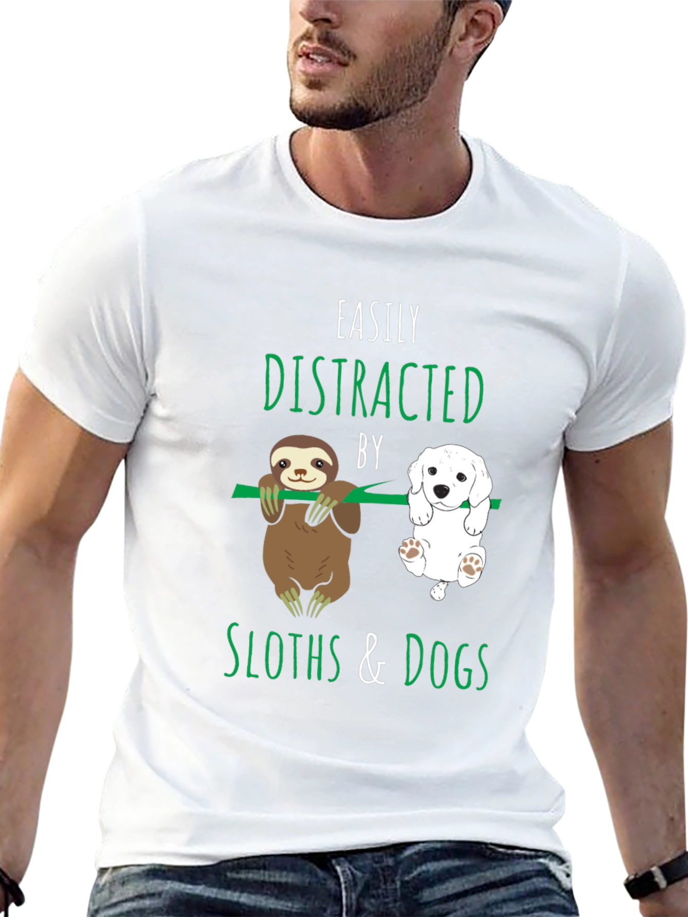 Black Easily Distracted By Sloths & Dogs T-Shirt view 13