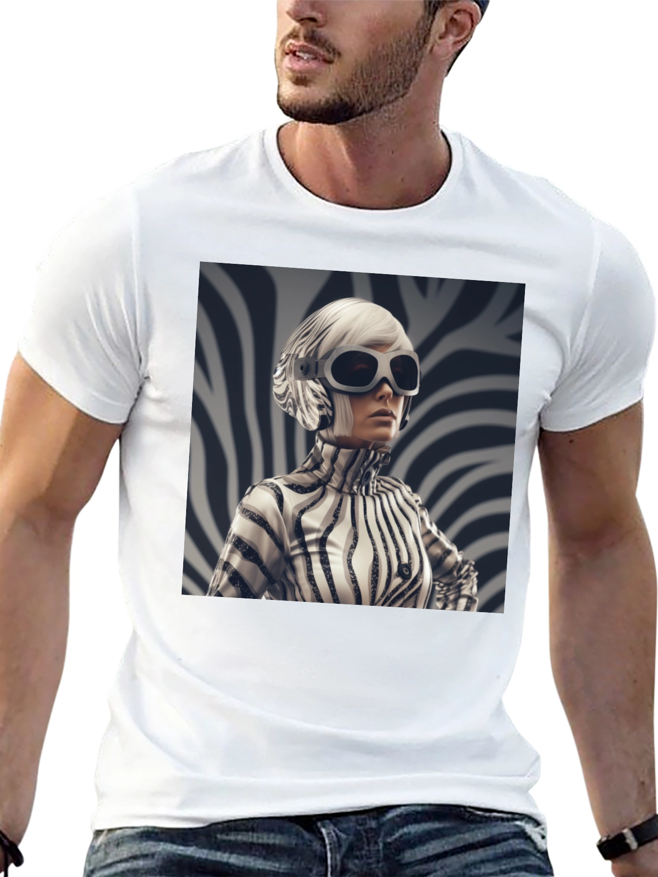 Black Stylish Black Tee with Zebra Print Design view 13