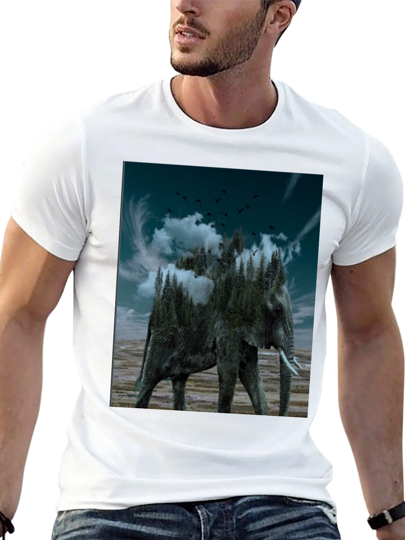 Black Surreal Elephant Forest Graphic Tee - Black view 13