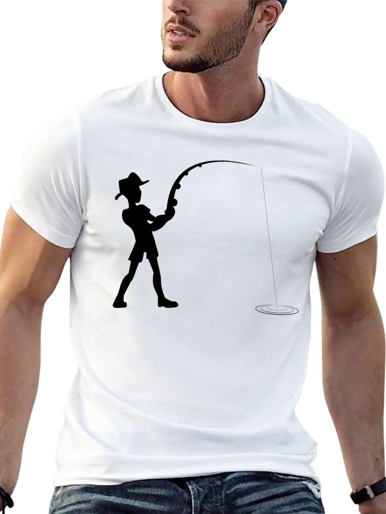 Black Fishing Silhouette Graphic Tee - Black Casual Shirt view 13