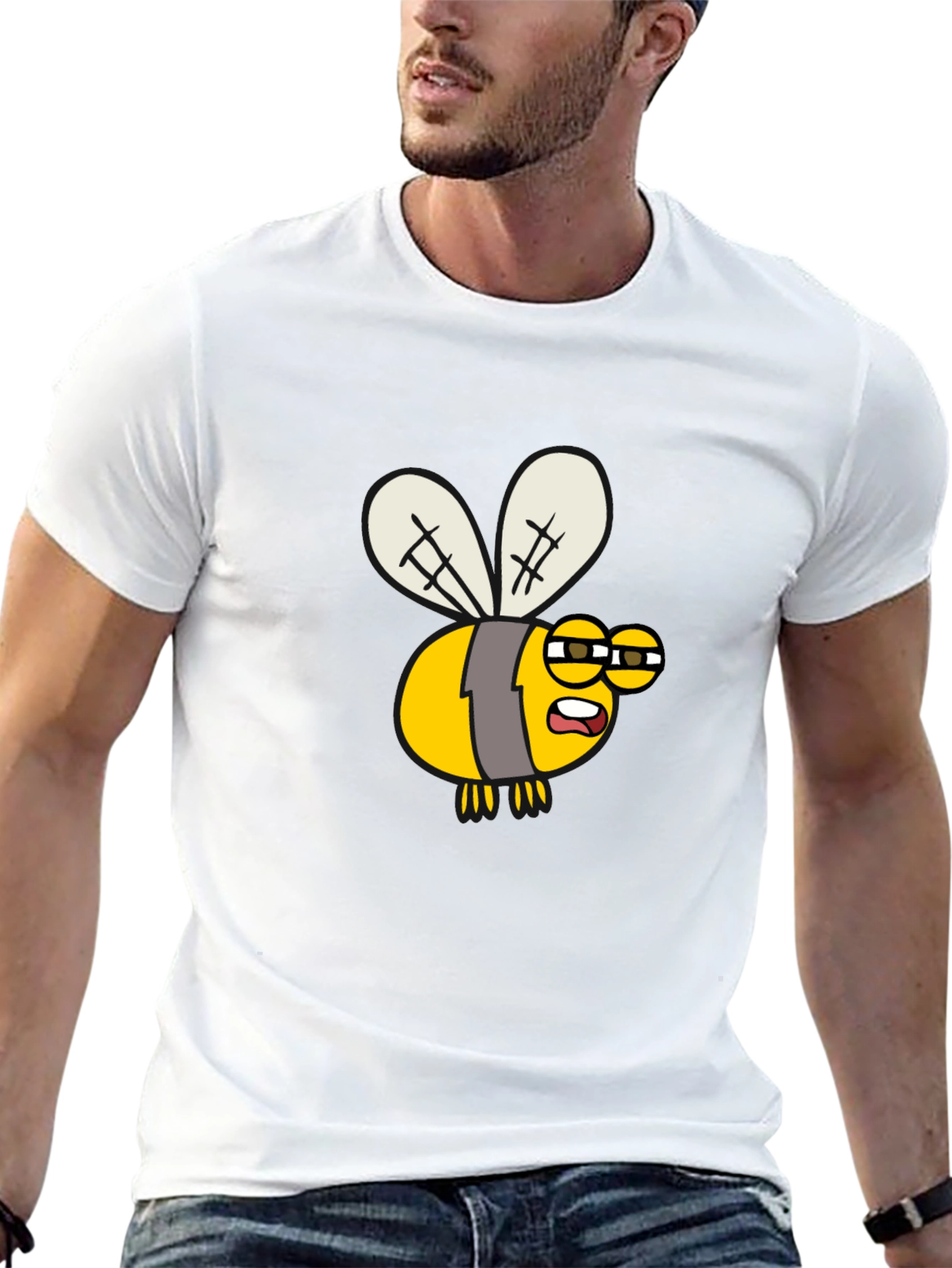 Black Funny Bee Cartoon Graphic T-Shirt - Soft Cotton Blend view 13