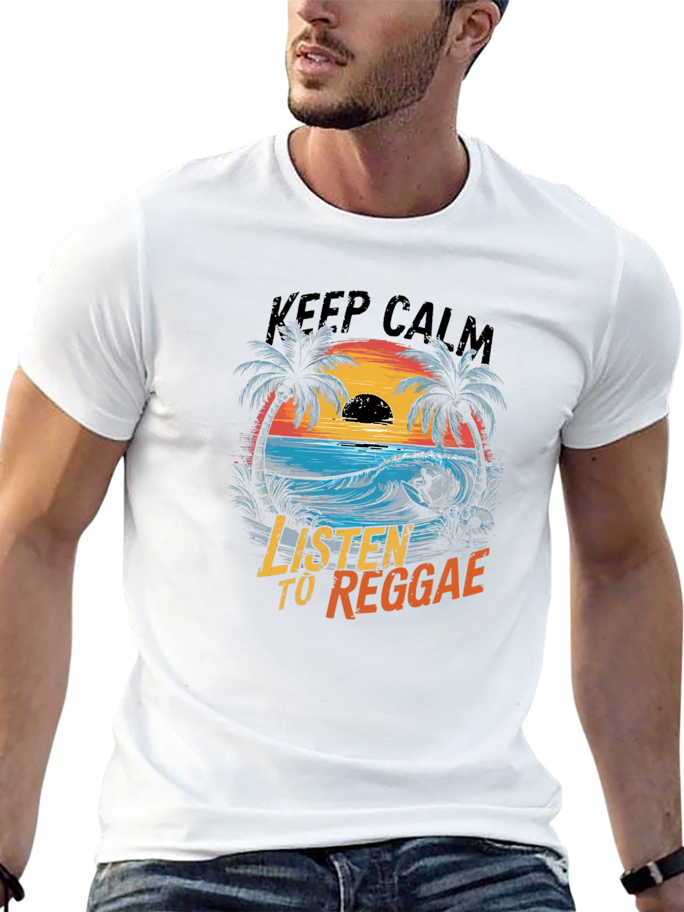 Black Keep Calm Listen to Reggae Graphic T-Shirt view 13