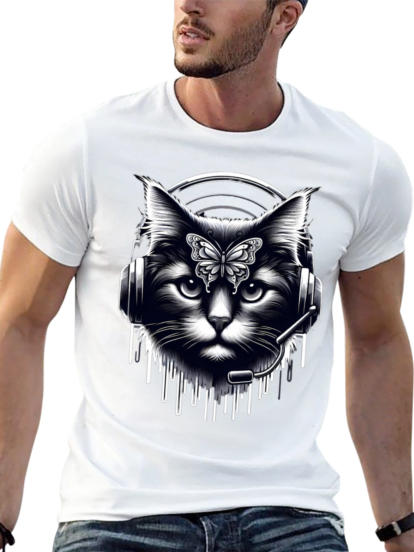 Black Cat DJ Graphic T-Shirt - Black view 13