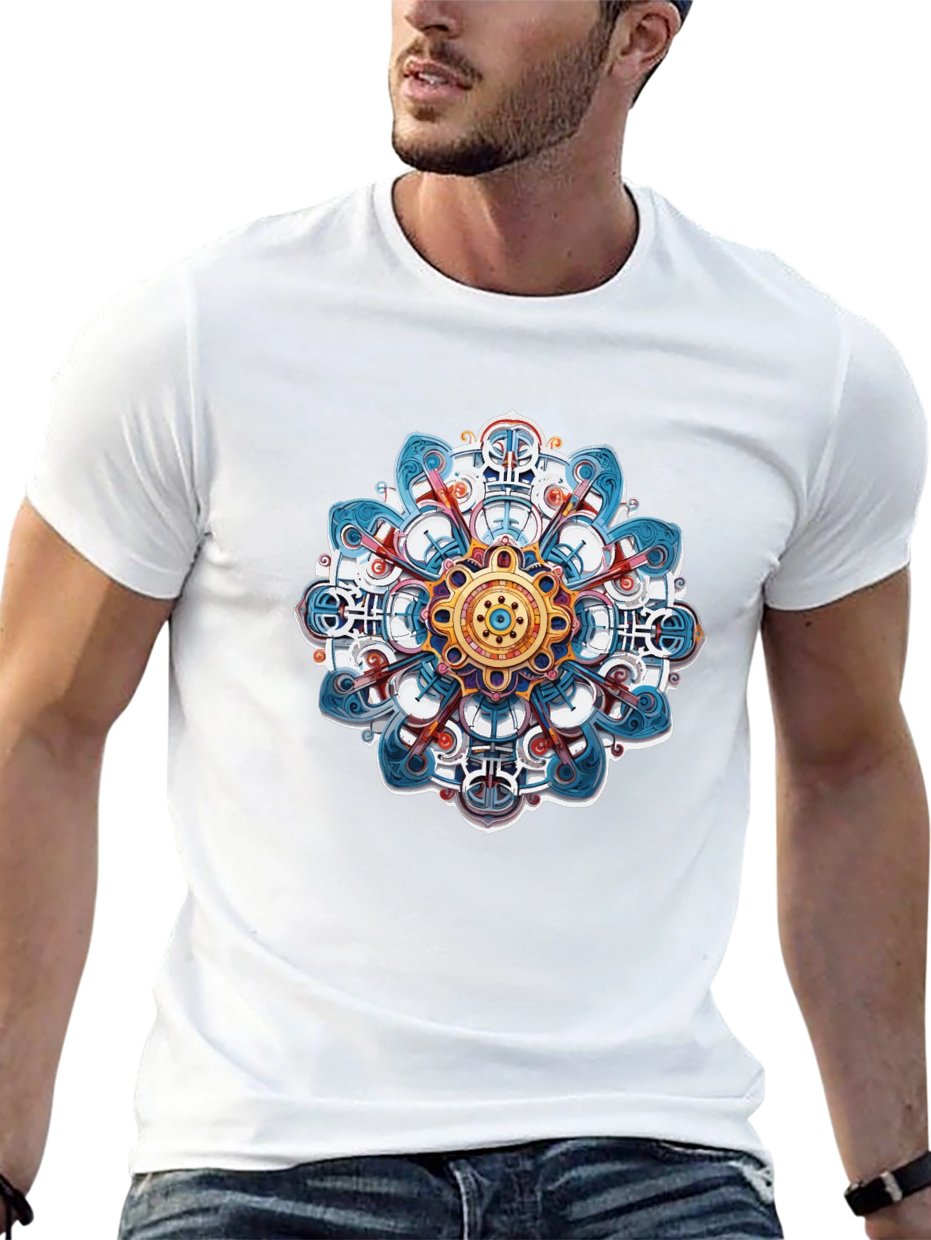 Black Mandala Design Black T-Shirt view 13