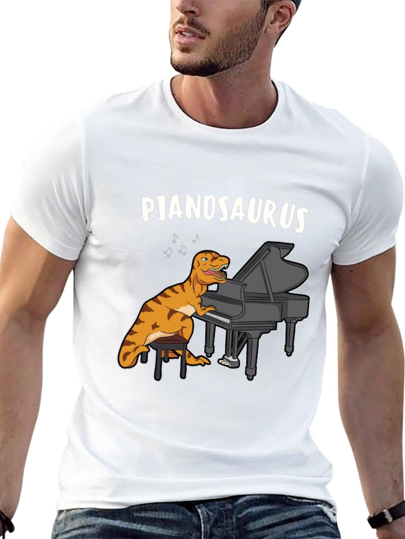 Black Pjanosaurus T-Shirt - Dinosaur Playing Piano Funny Tee view 13