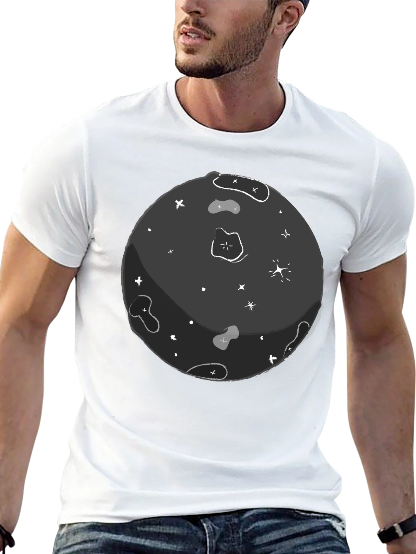 Black Cartoon Space T-Shirt - Unique Graphic Tee view 13