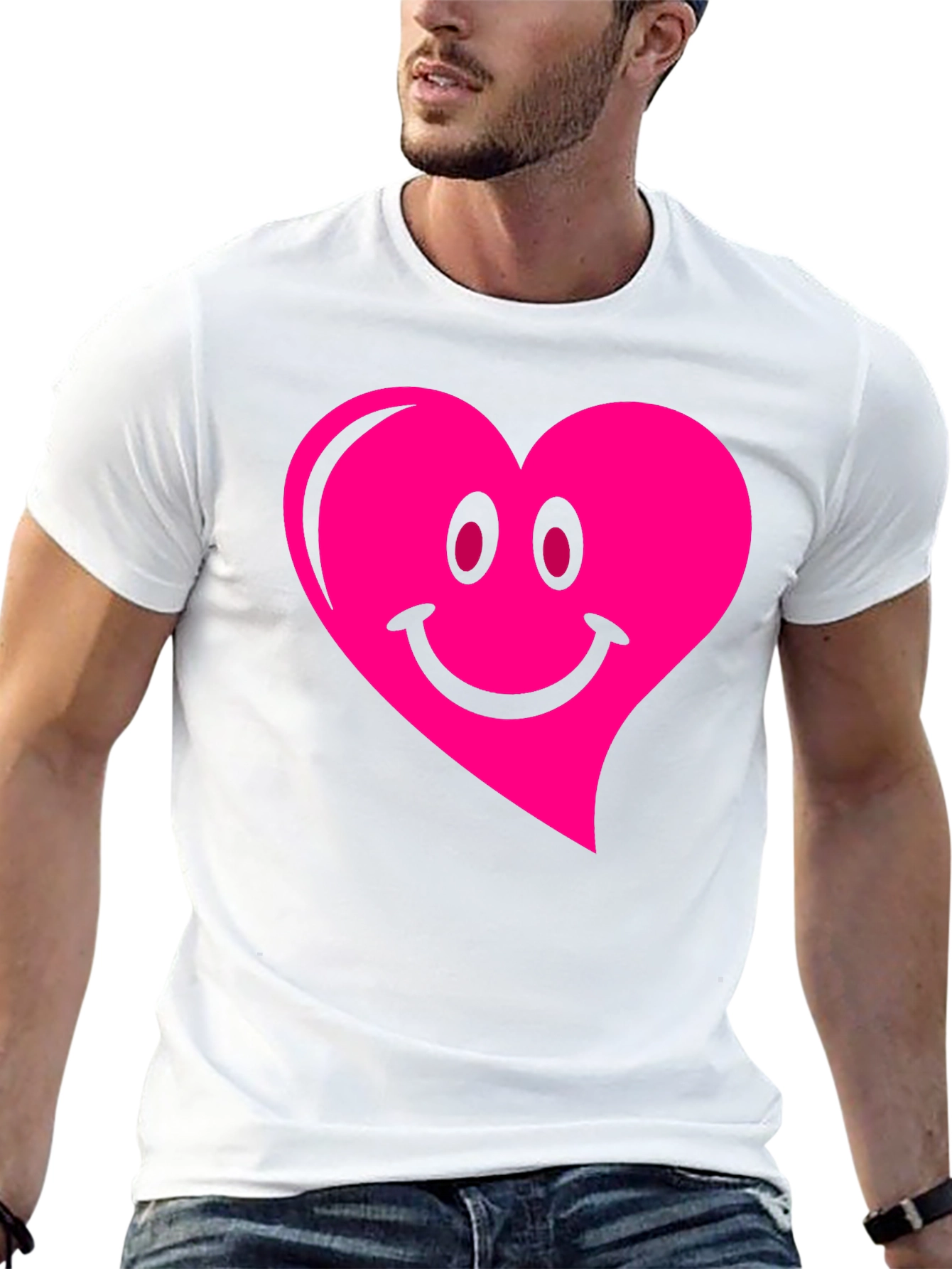 Black Heart Smiley Face Graphic Black T-Shirt view 13