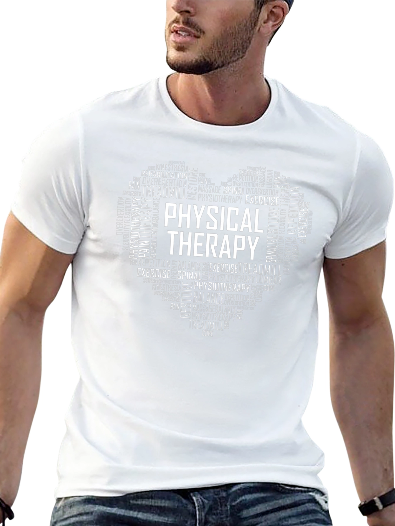 Black Physical Therapy Heart Word Art Graphic T-Shirt view 13