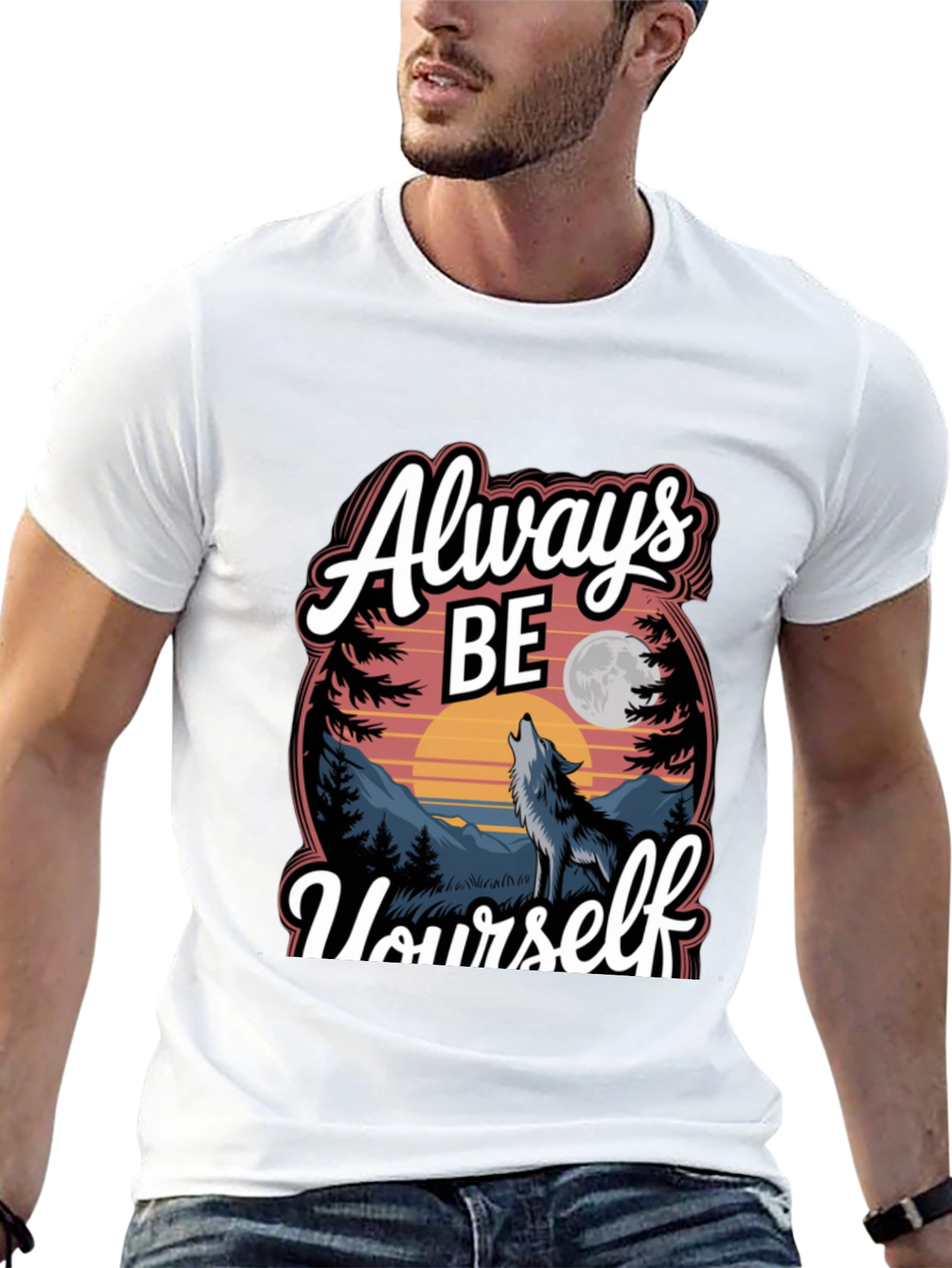 Black Always Be Yourself Wolf Graphic Tee view 13