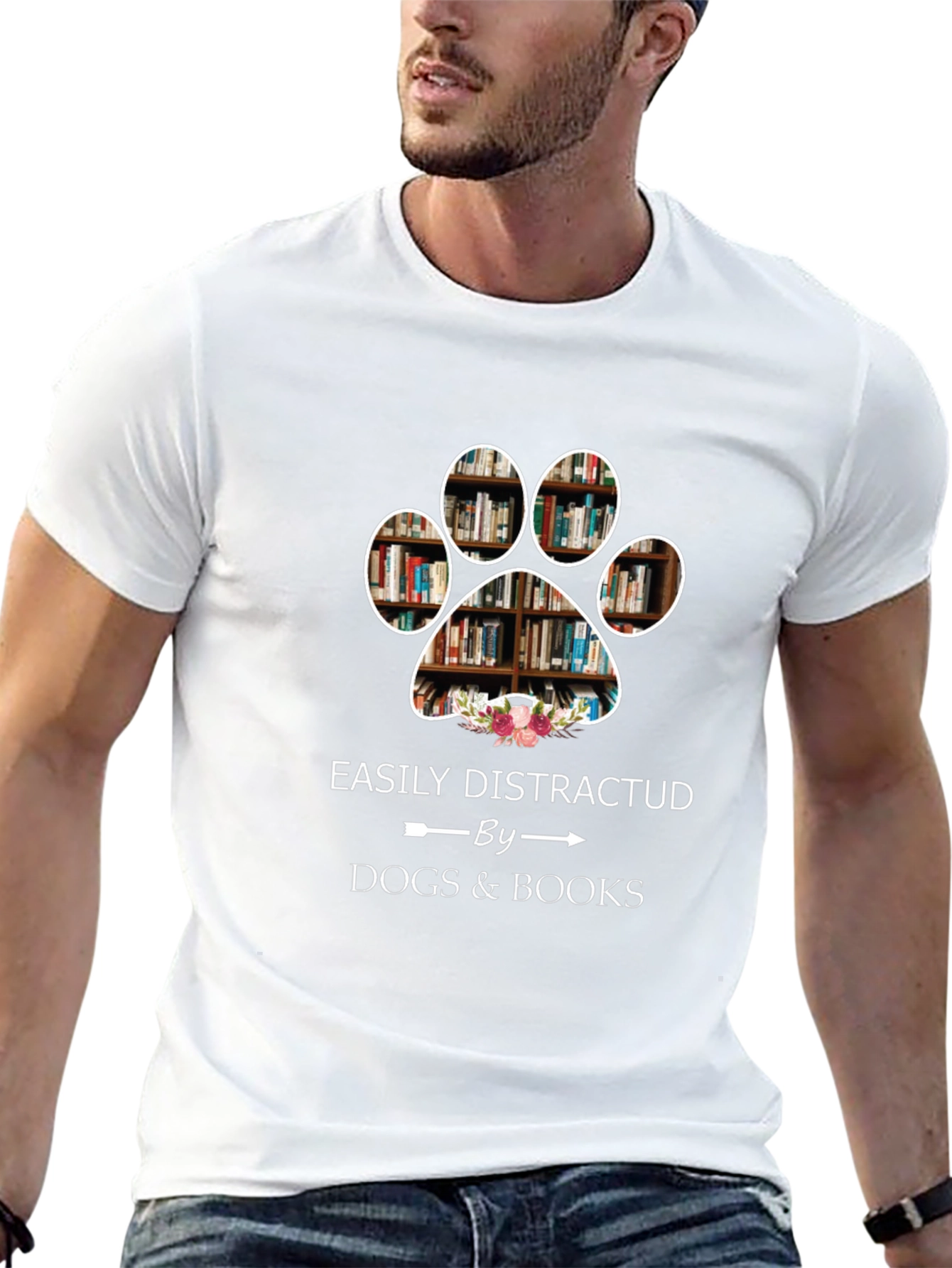 Black Easily Distracted by Dogs & Books T-Shirt view 13