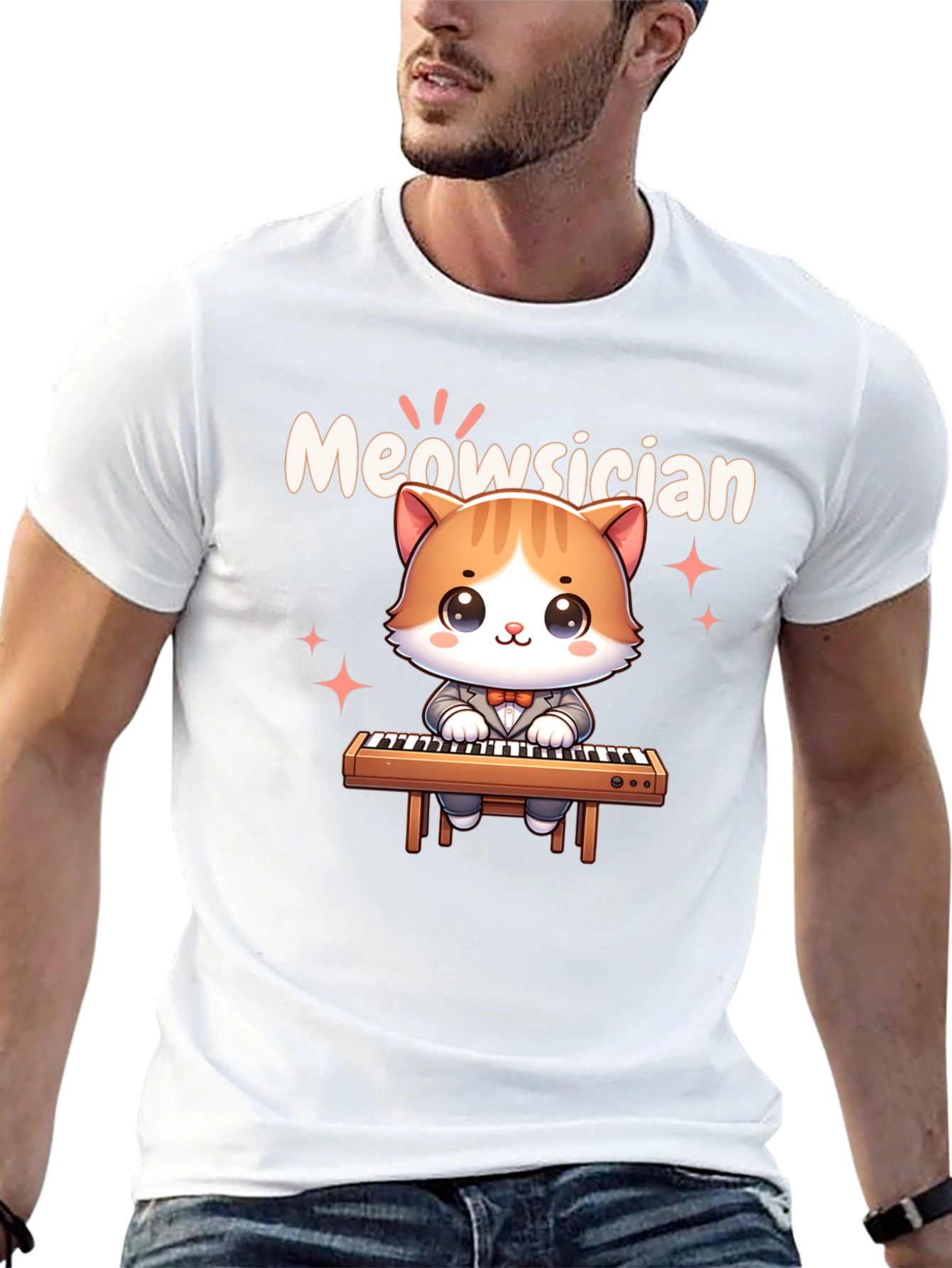 Black Meowsician Cat T-Shirt - Cute Musician Tee view 13