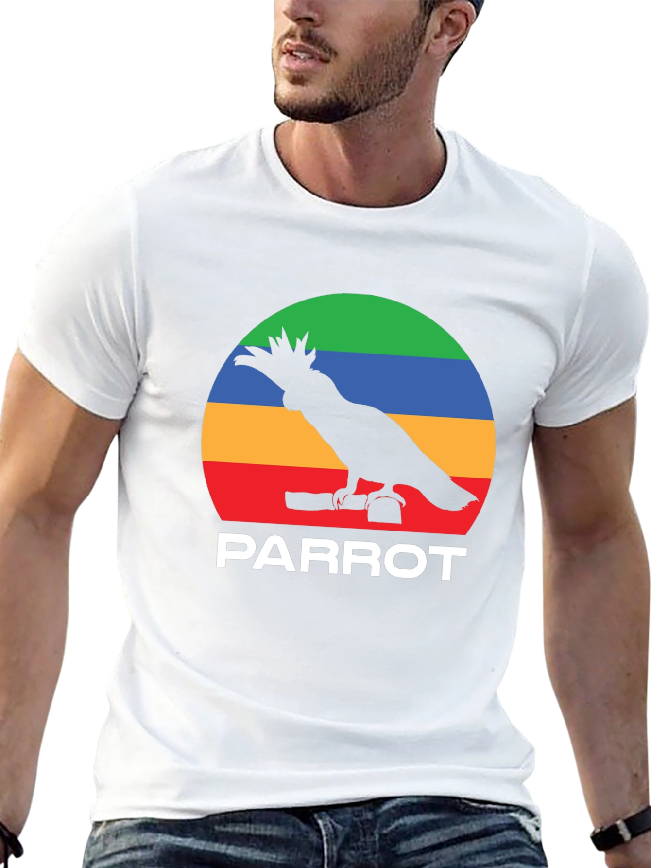 Black Parrot Silhouette T-Shirt - Rainbow Stripes view 13