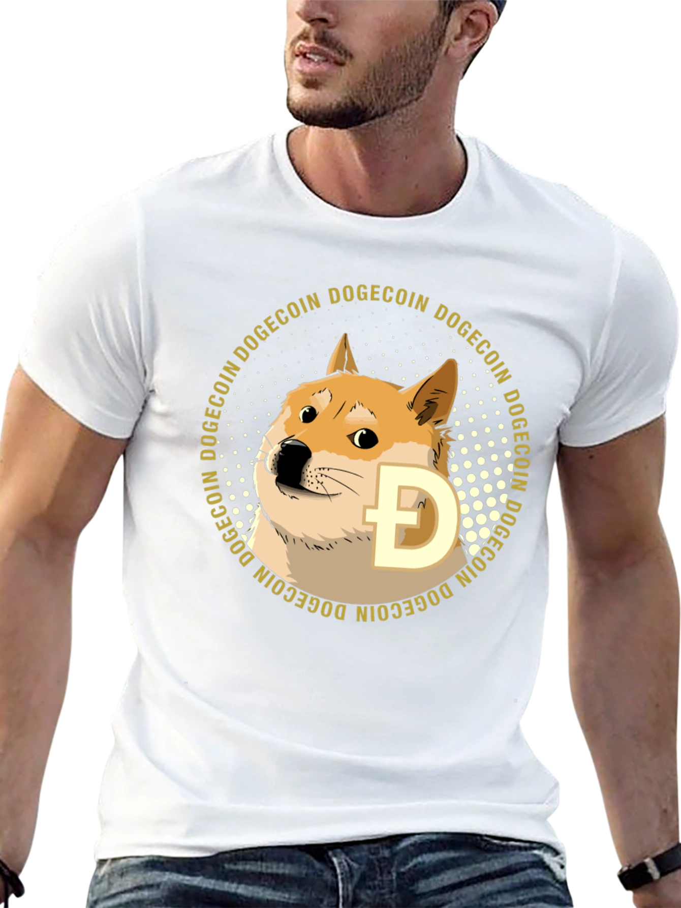 Black Dogecoin Crypto T-Shirt - Black Crew Neck Tee view 13