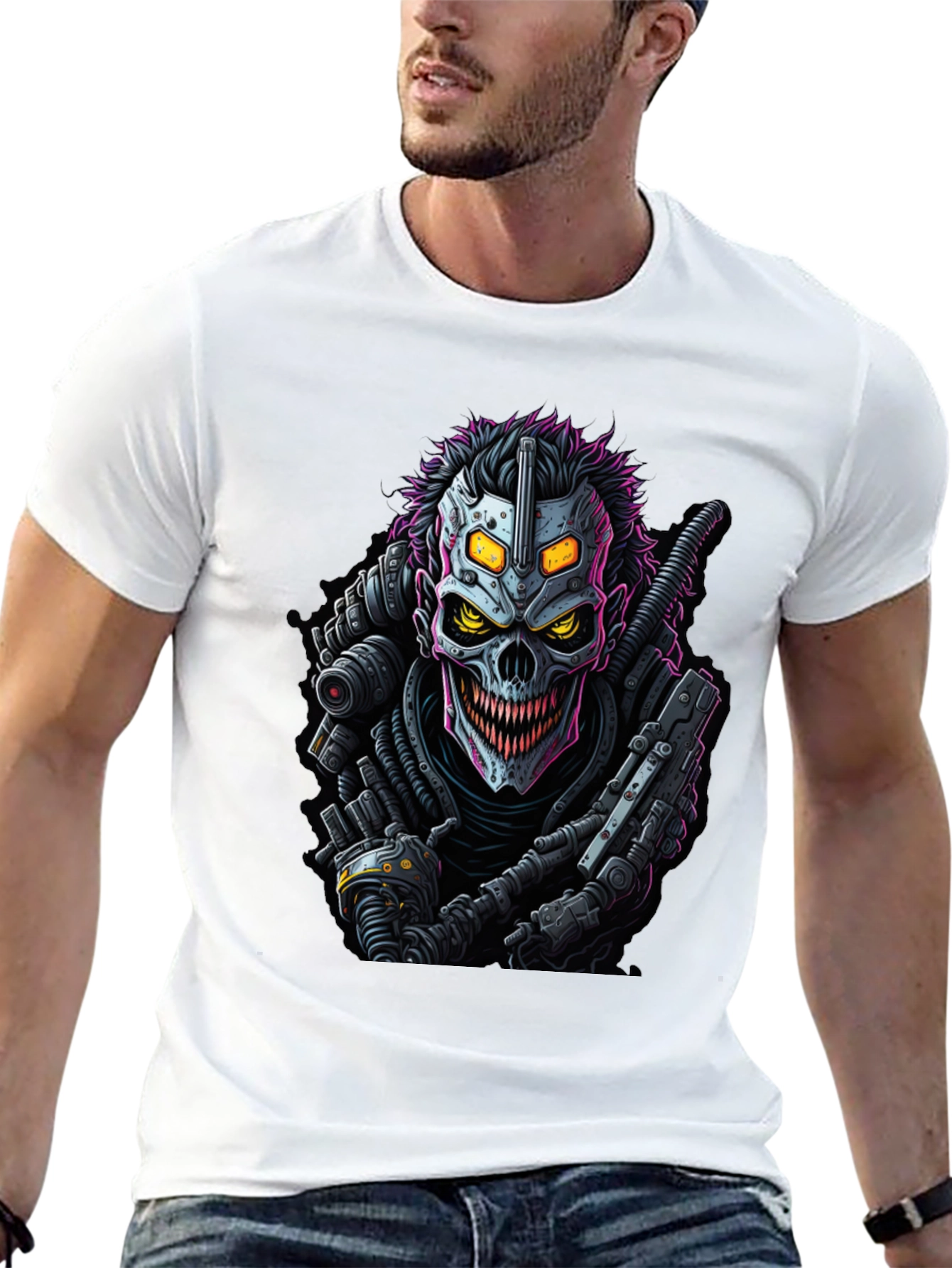 Black Cyberpunk Skull Graphic Tee - Black view 13