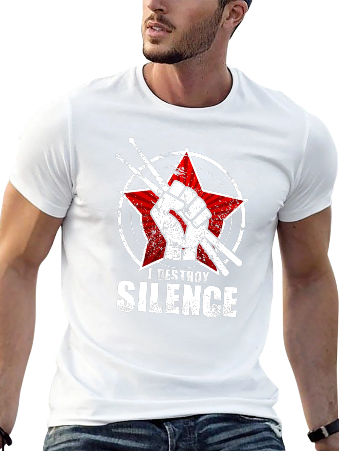 Black I Destroy Silence Drummer T-Shirt view 13