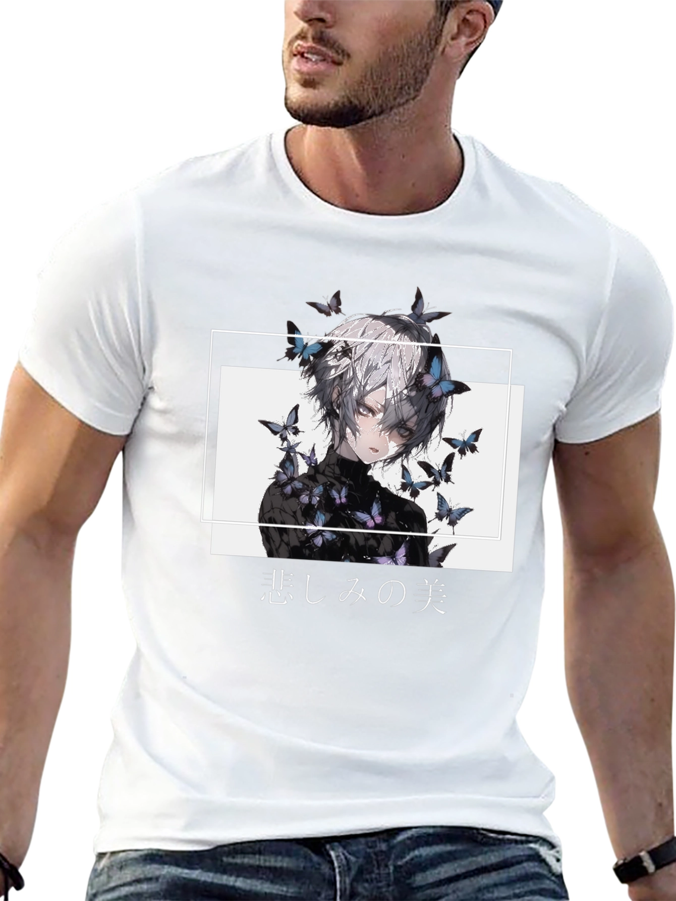Black Anime Butterfly Graphic Black T-Shirt view 13