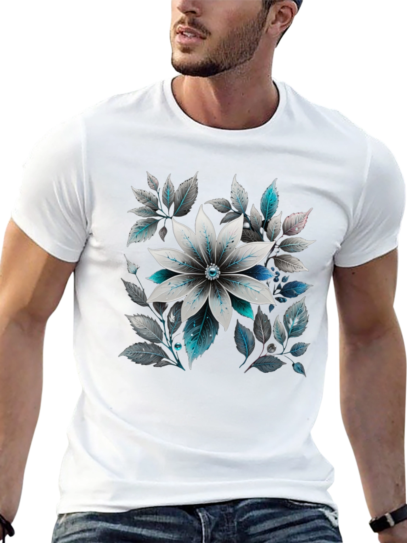 Black Floral Graphic Tee - Black Cotton Blend view 13
