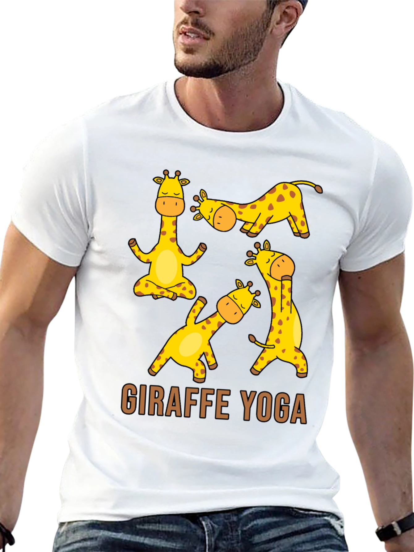 Black Giraffe Yoga Graphic T-Shirt - Unisex Black Tee view 13
