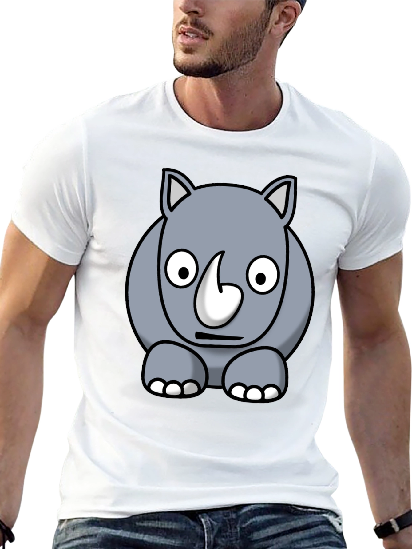 Black Cartoon Rhino Graphic Tee - Black Cotton T-Shirt view 13