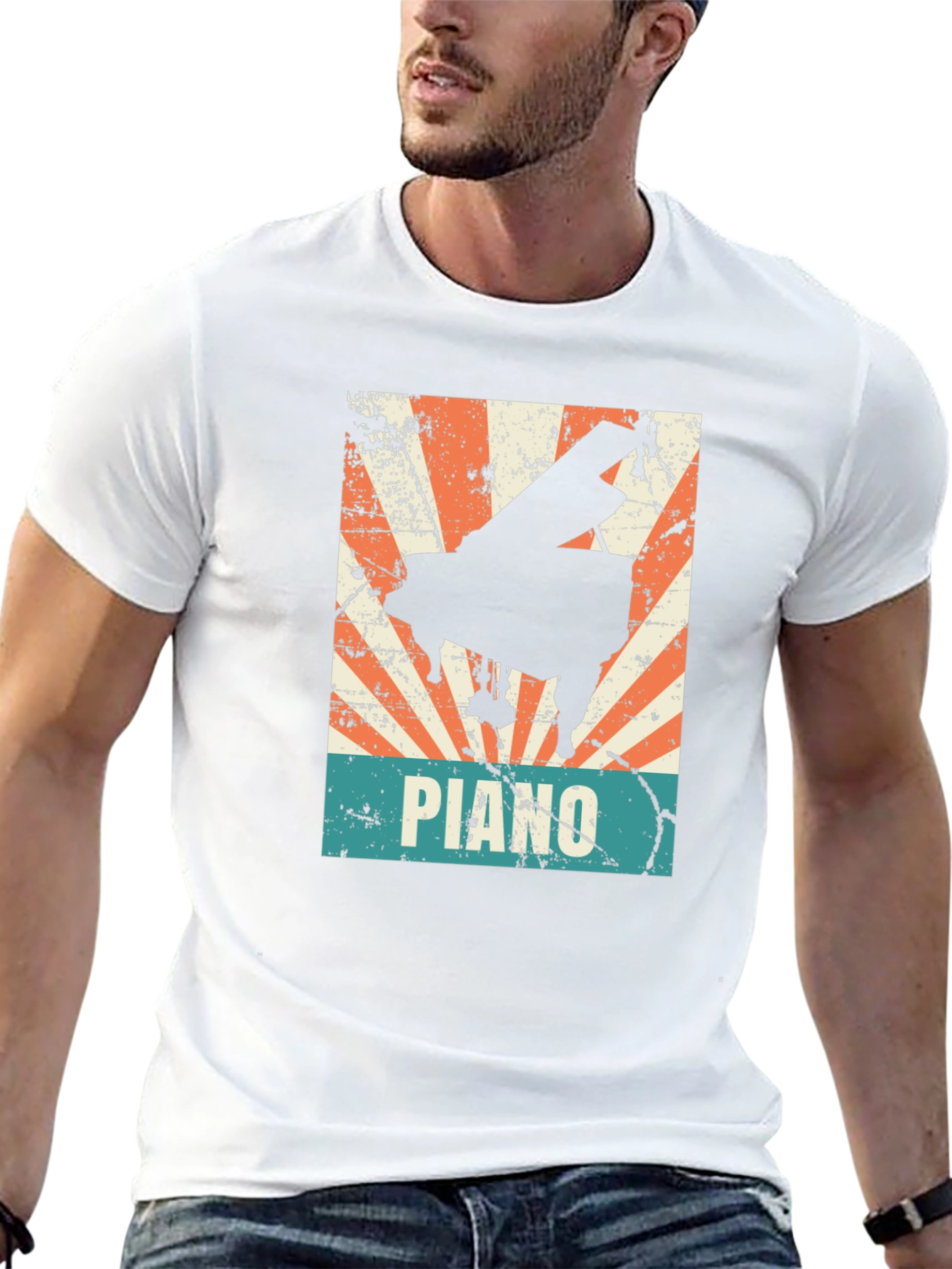 Black Retro Piano Graphic Tee - Vintage Style Musician T-Shirt view 13