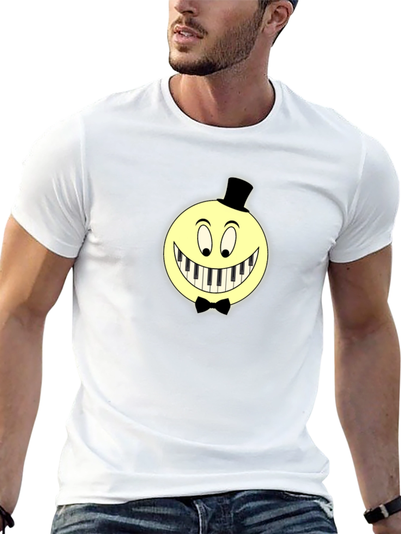 Black Piano Smile Graphic T-Shirt - Unique Design view 13