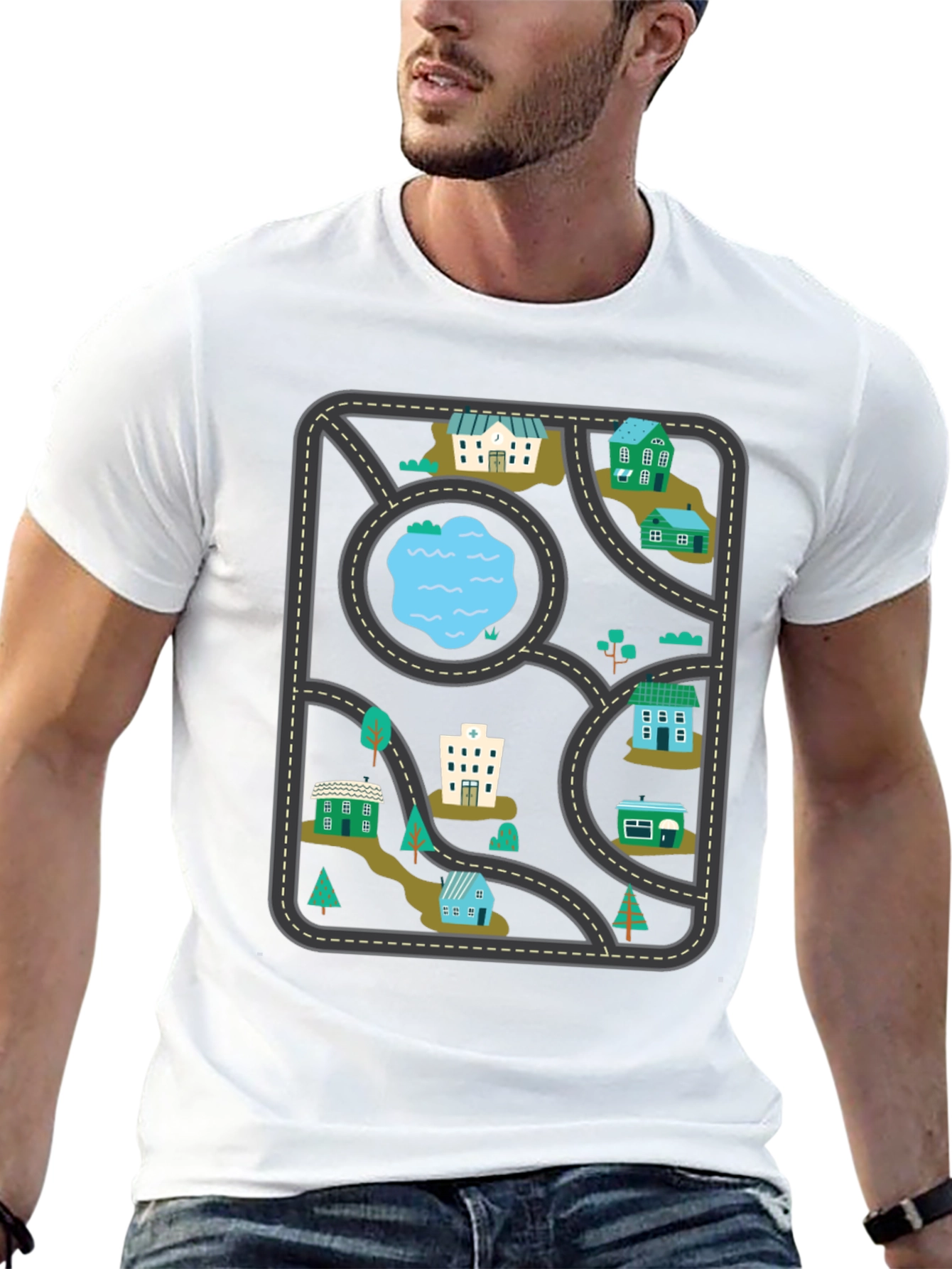Black City Map Graphic Tee - Black Cotton T-Shirt view 13