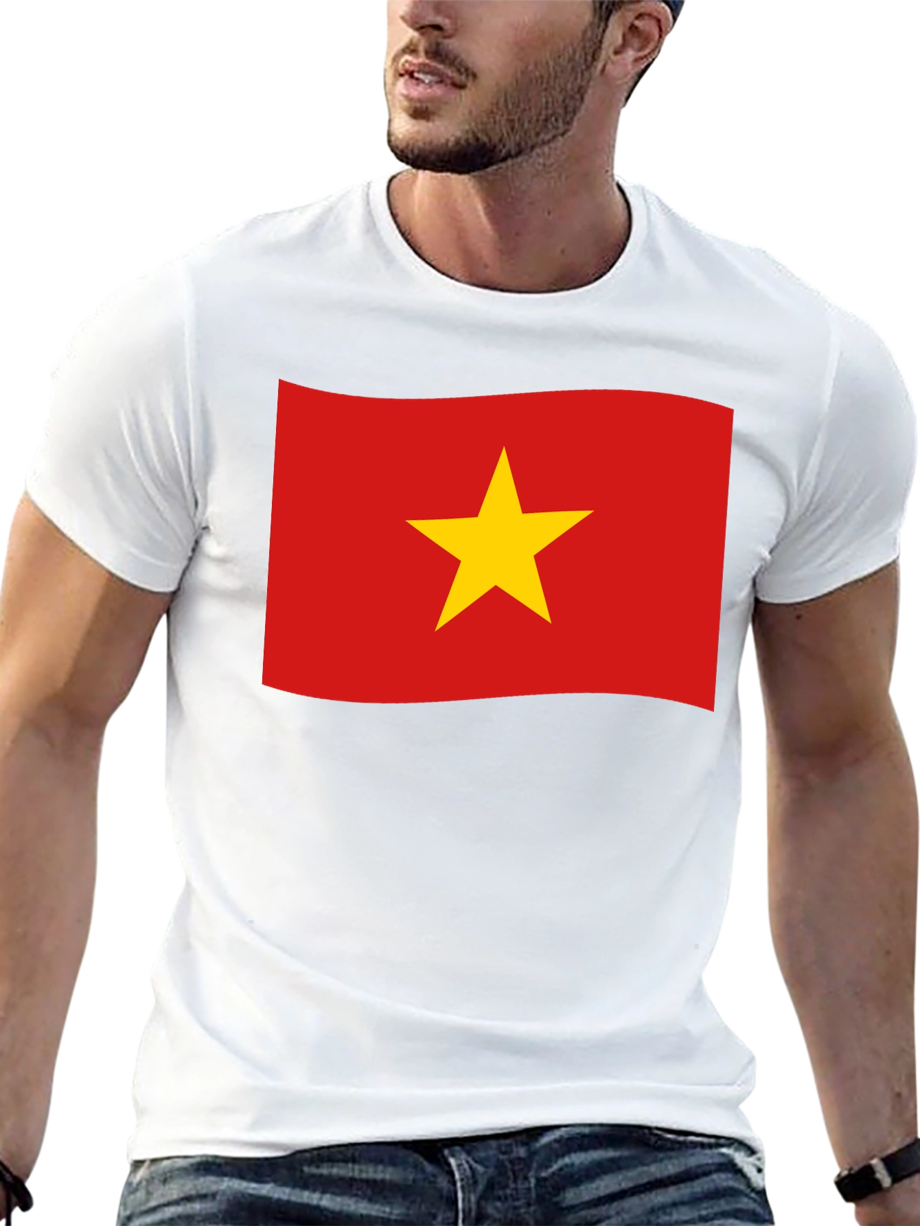Black Vietnam Flag T-Shirt - Black Crew Neck Tee view 13