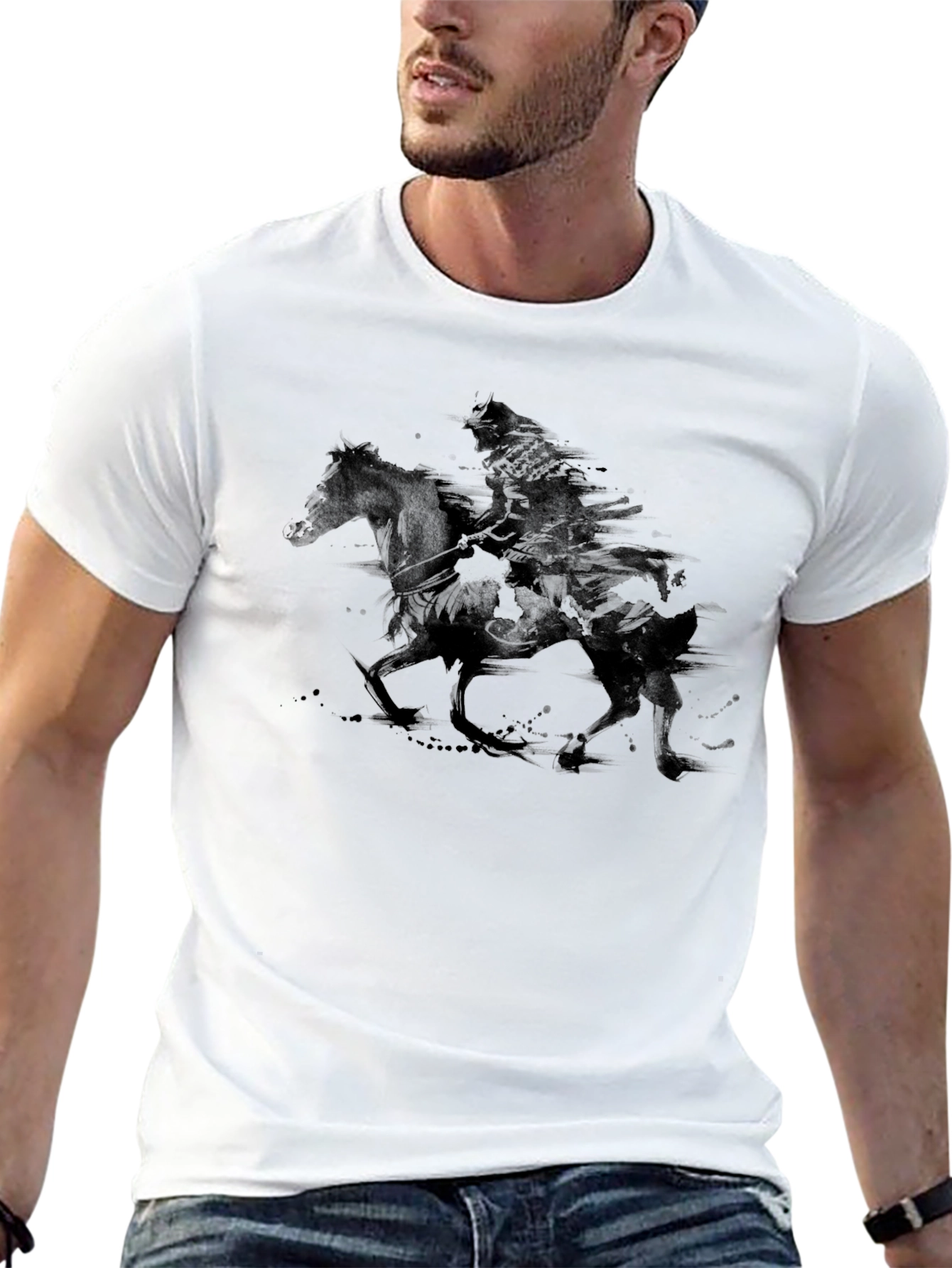 Black Samurai Warrior Horseback Black T-Shirt view 13