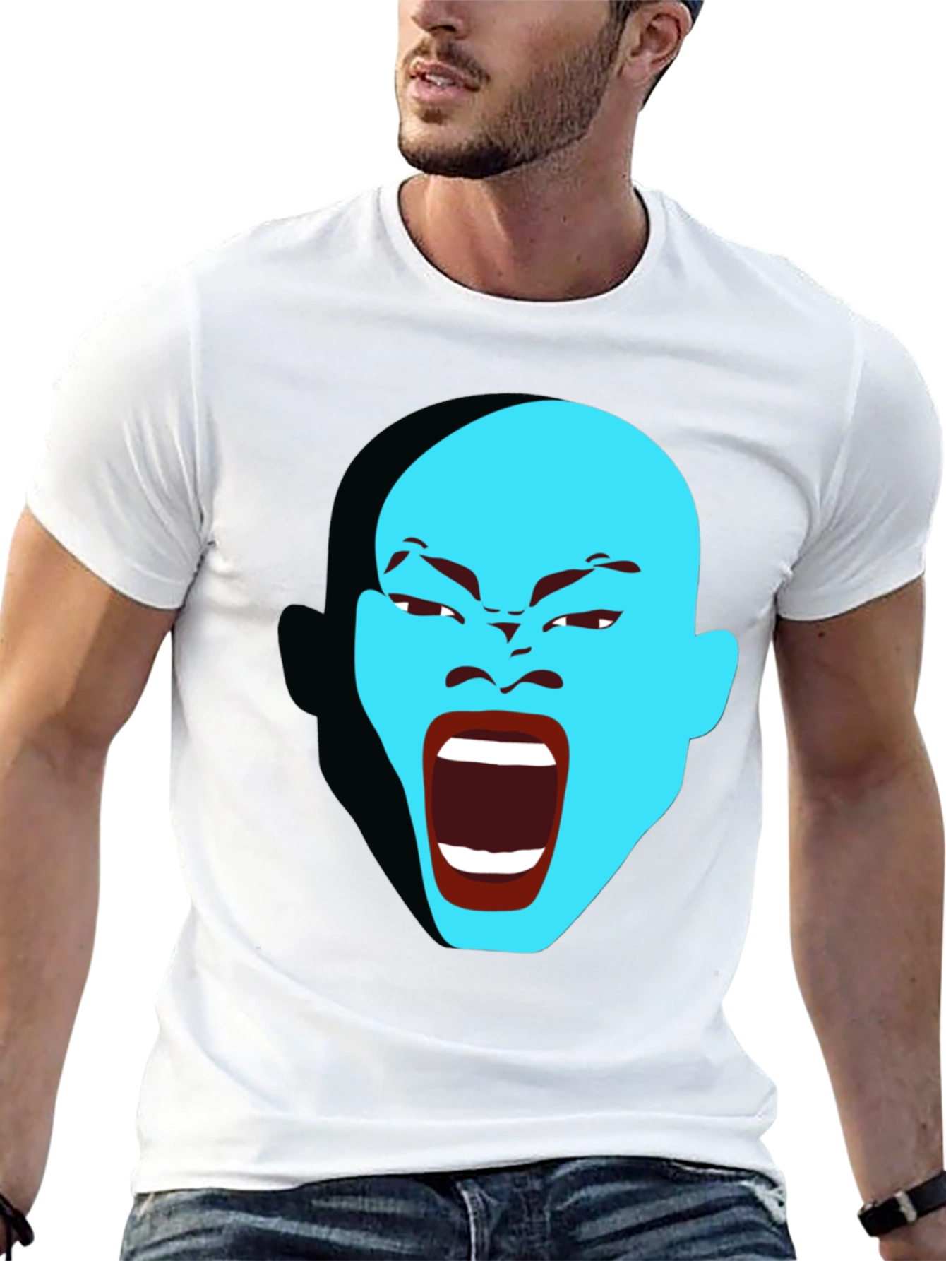 Black Screaming Blue Face Graphic T-Shirt view 13