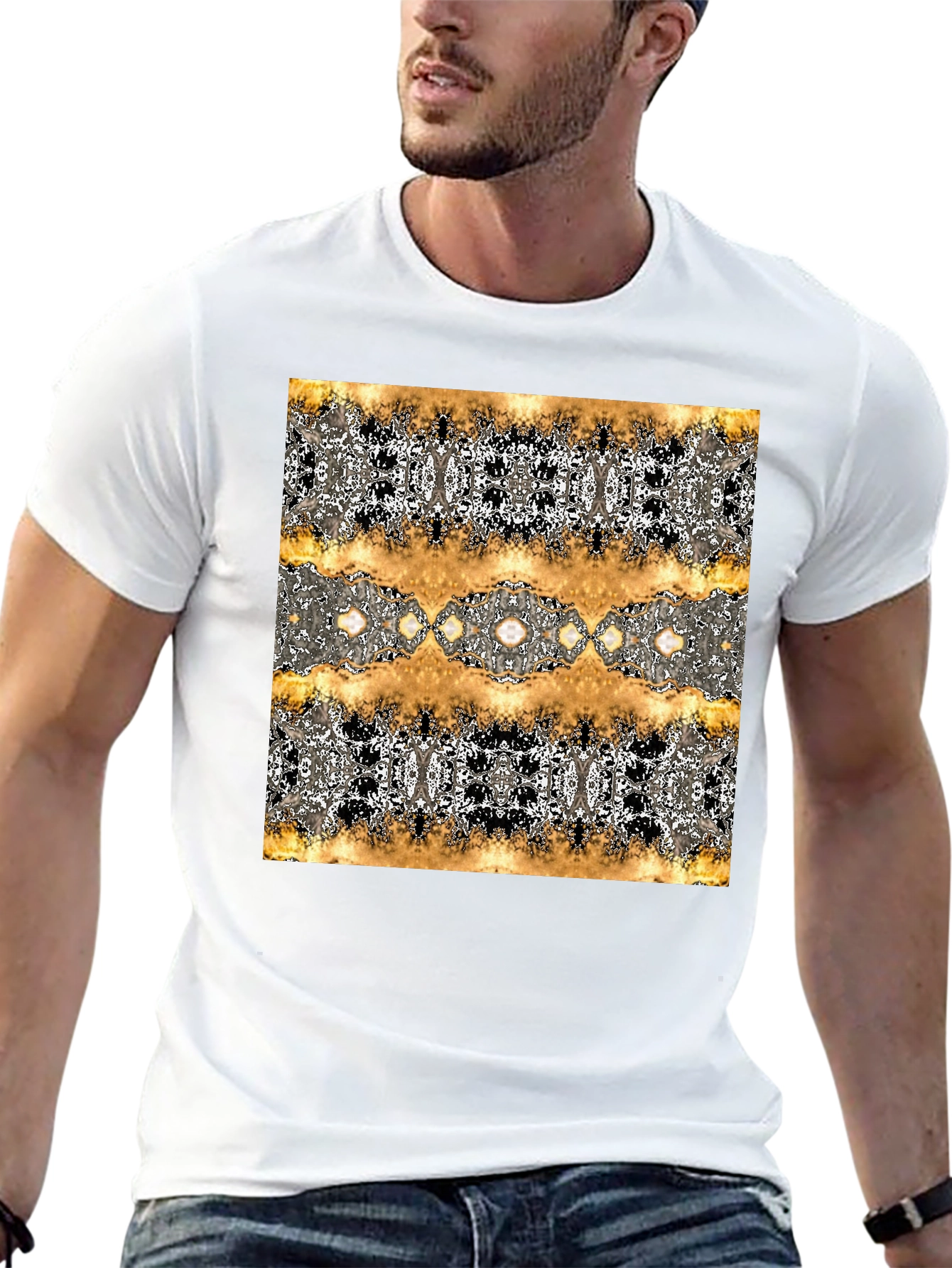 Black Abstract Gold & Black Patterned T-Shirt view 13