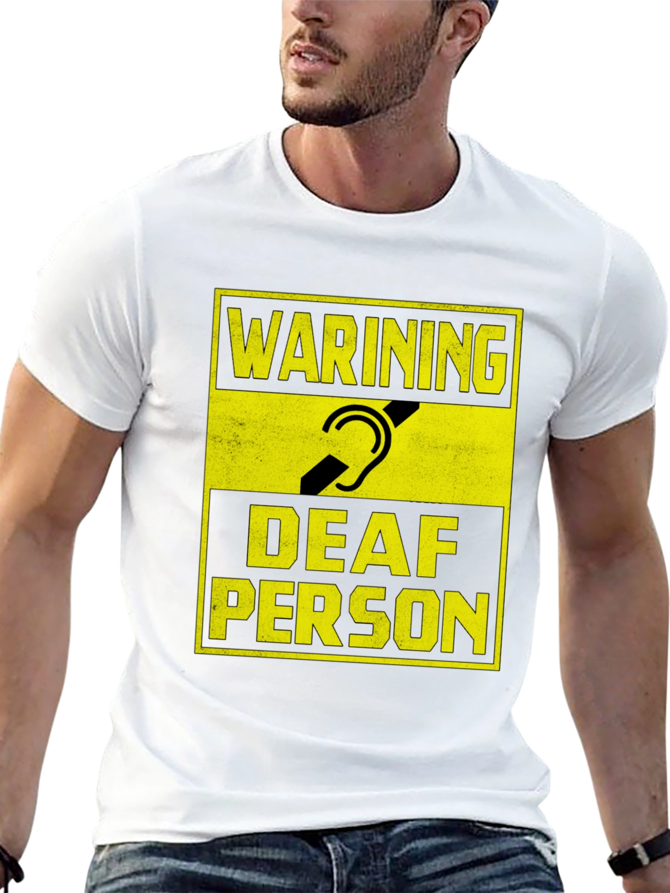 Black Warning Deaf Person Graphic T-Shirt view 13
