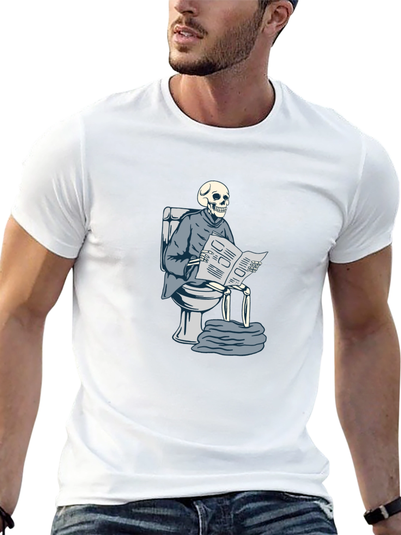 Black Skeleton on Toilet Reading T-Shirt view 13