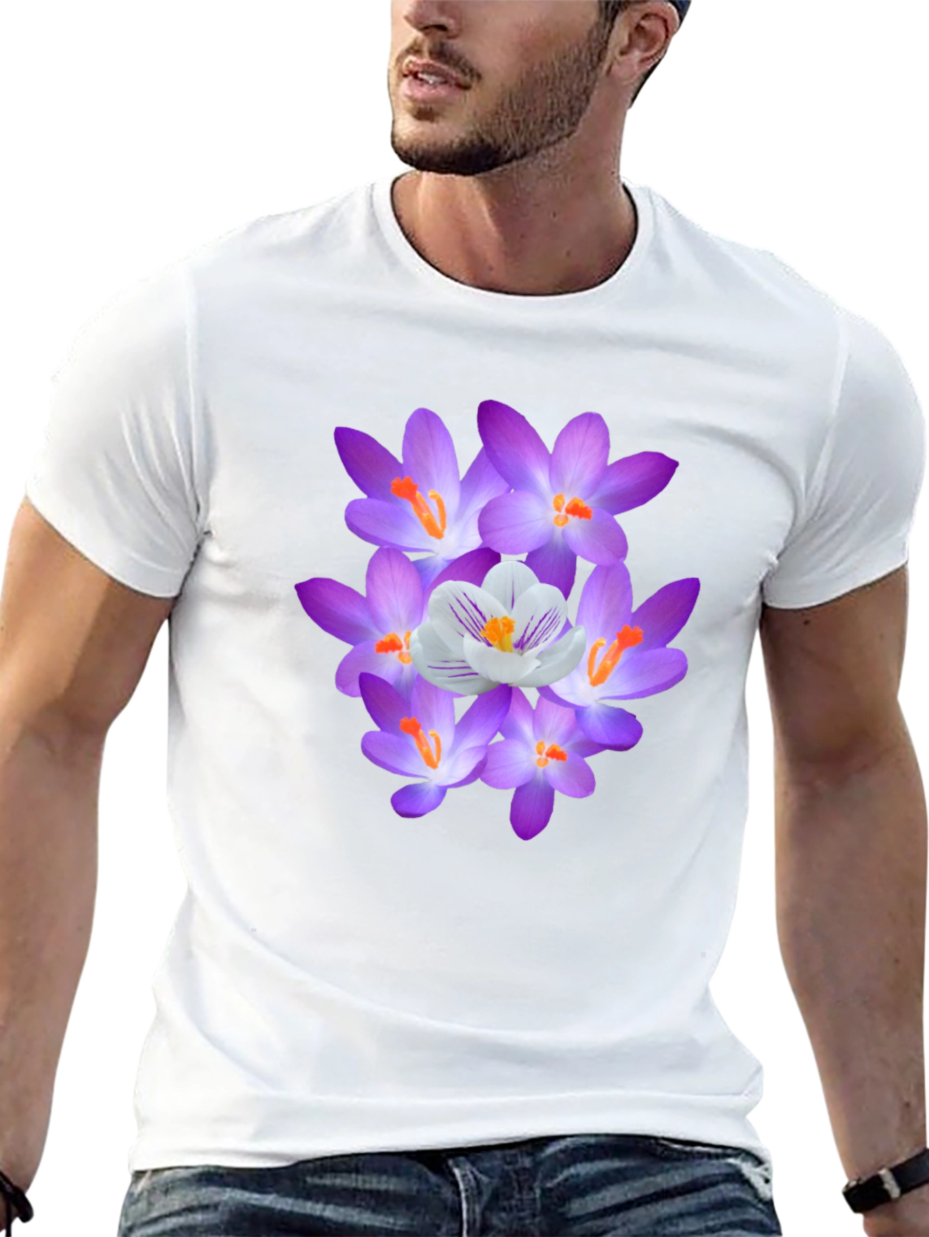 Black Floral Graphic Tee - Crocus Design, Soft Cotton Blend view 13