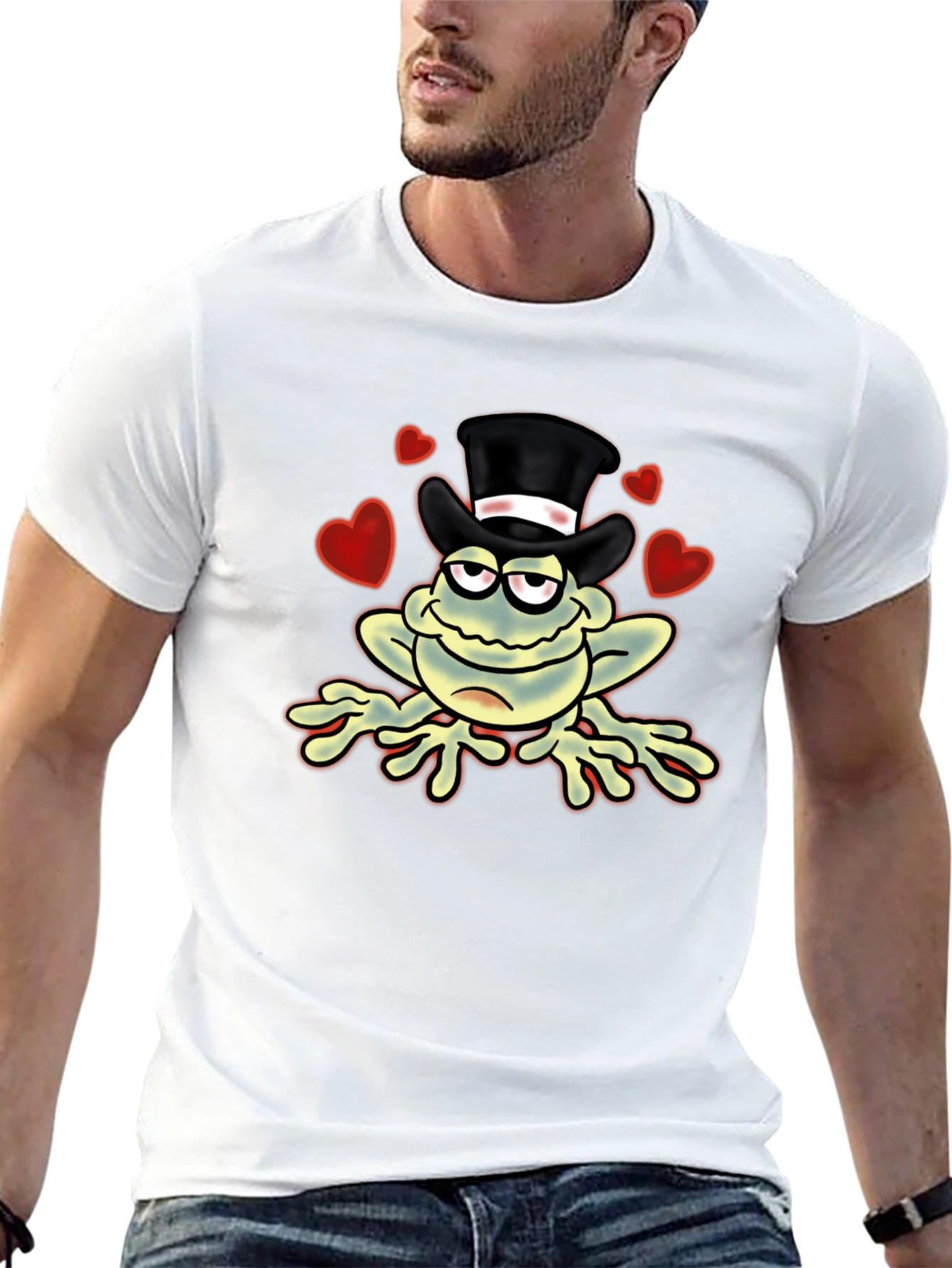 Black Top Hat Frog Graphic Tee - Novelty Cartoon Print T-Shirt view 13