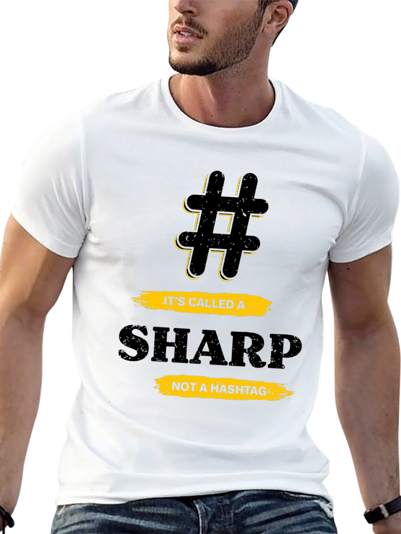 Black Funny Music Theory T-Shirt - Sharp Not a Hashtag view 13