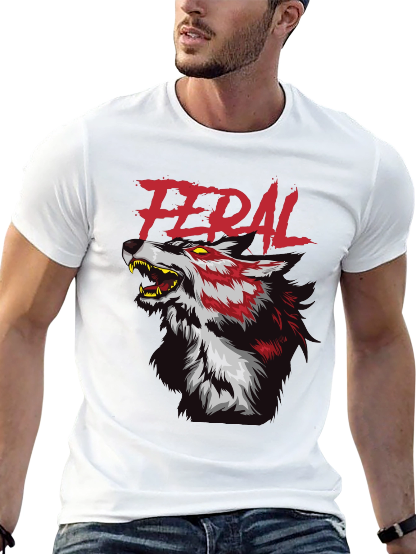 Black Feral Wolf Graphic Tee - Black Cotton T-Shirt view 13