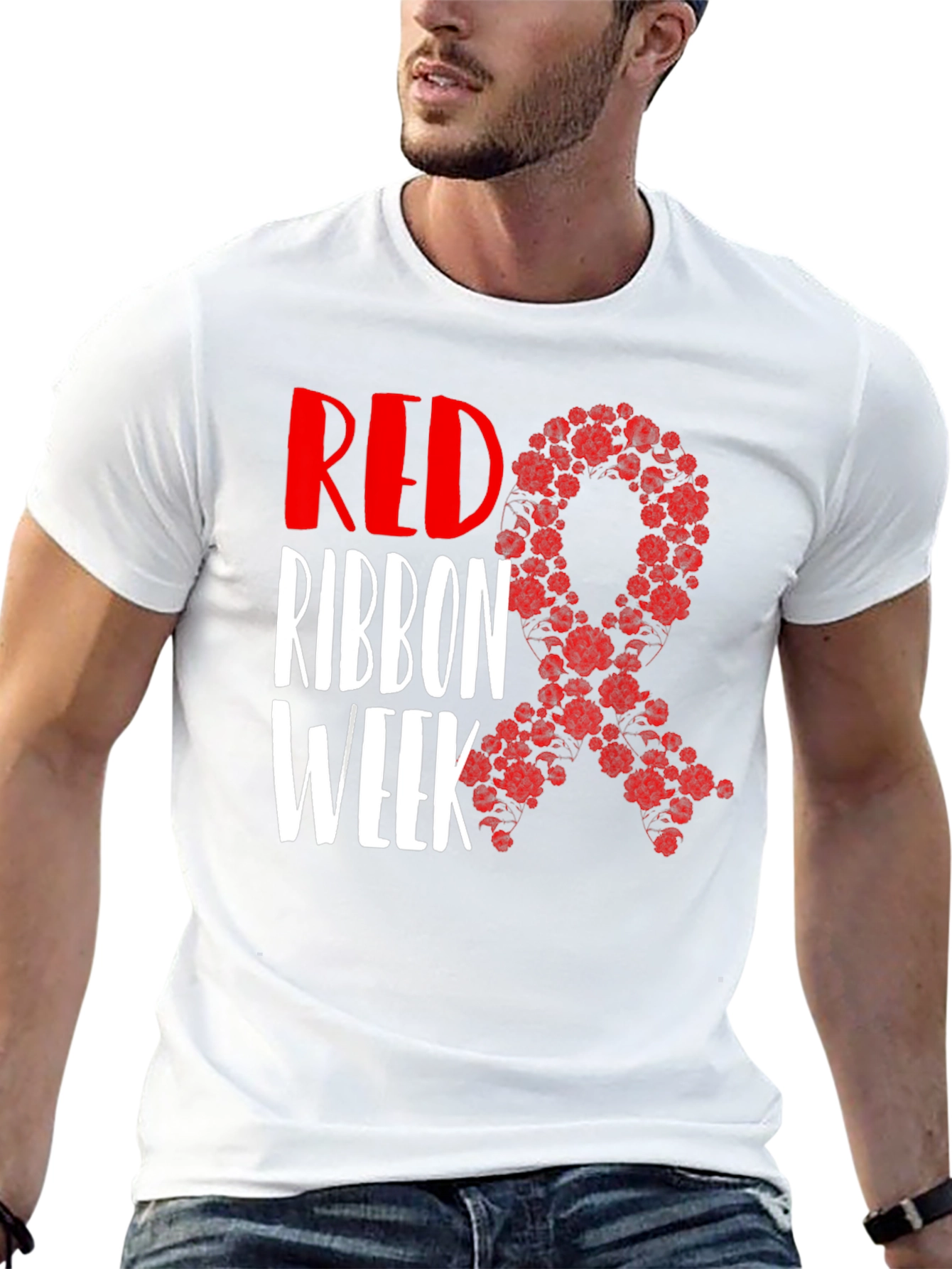 Black Red Ribbon Week T-Shirt Black view 13