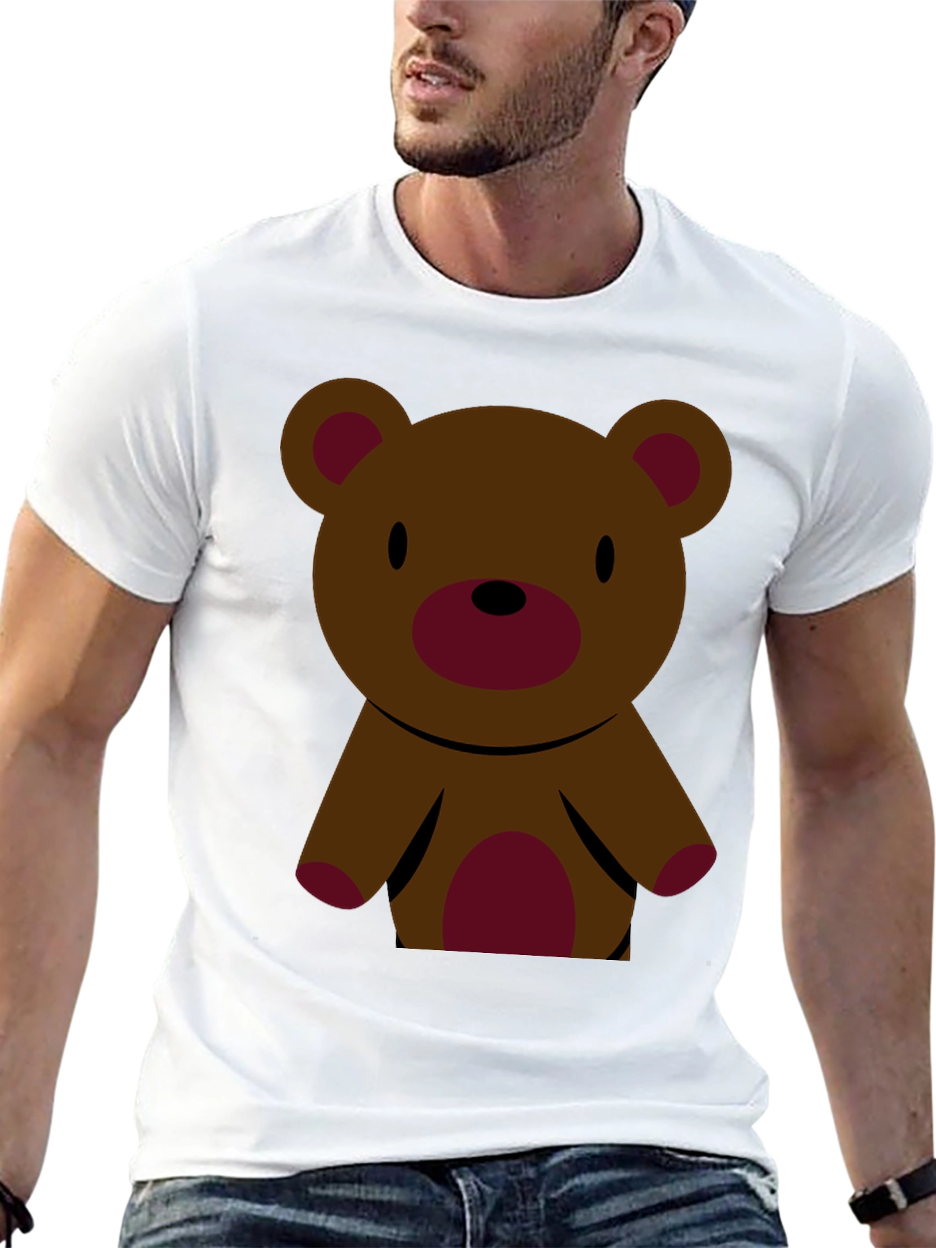 Black Cute Teddy Bear Graphic Tee - Black Cotton T-Shirt view 13