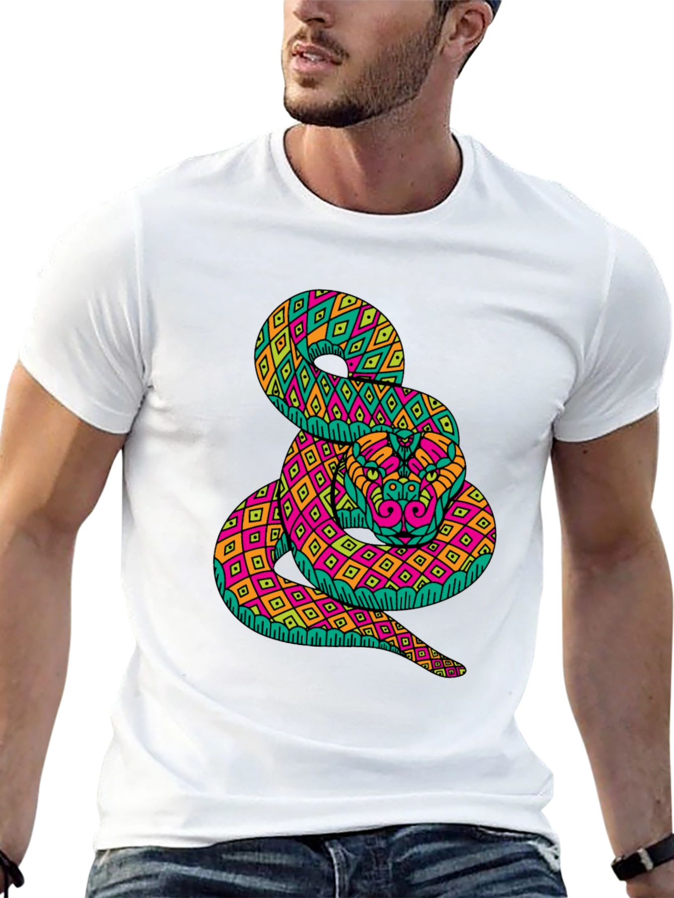 Black Psychedelic Snake Graphic Tee - Bold Black T-Shirt view 13