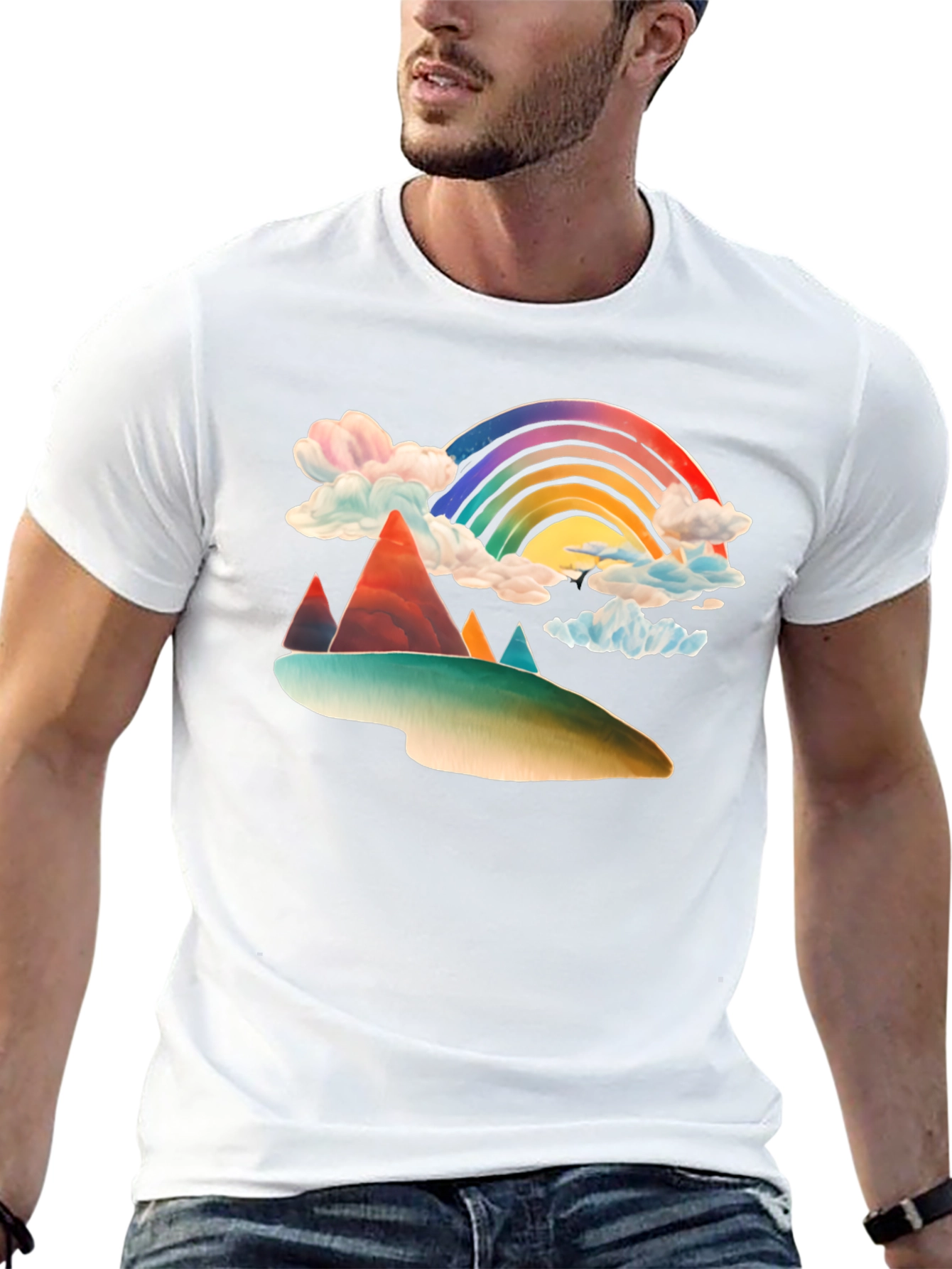 Black Rainbow Mountain Graphic Tee - Black Cotton Blend view 13