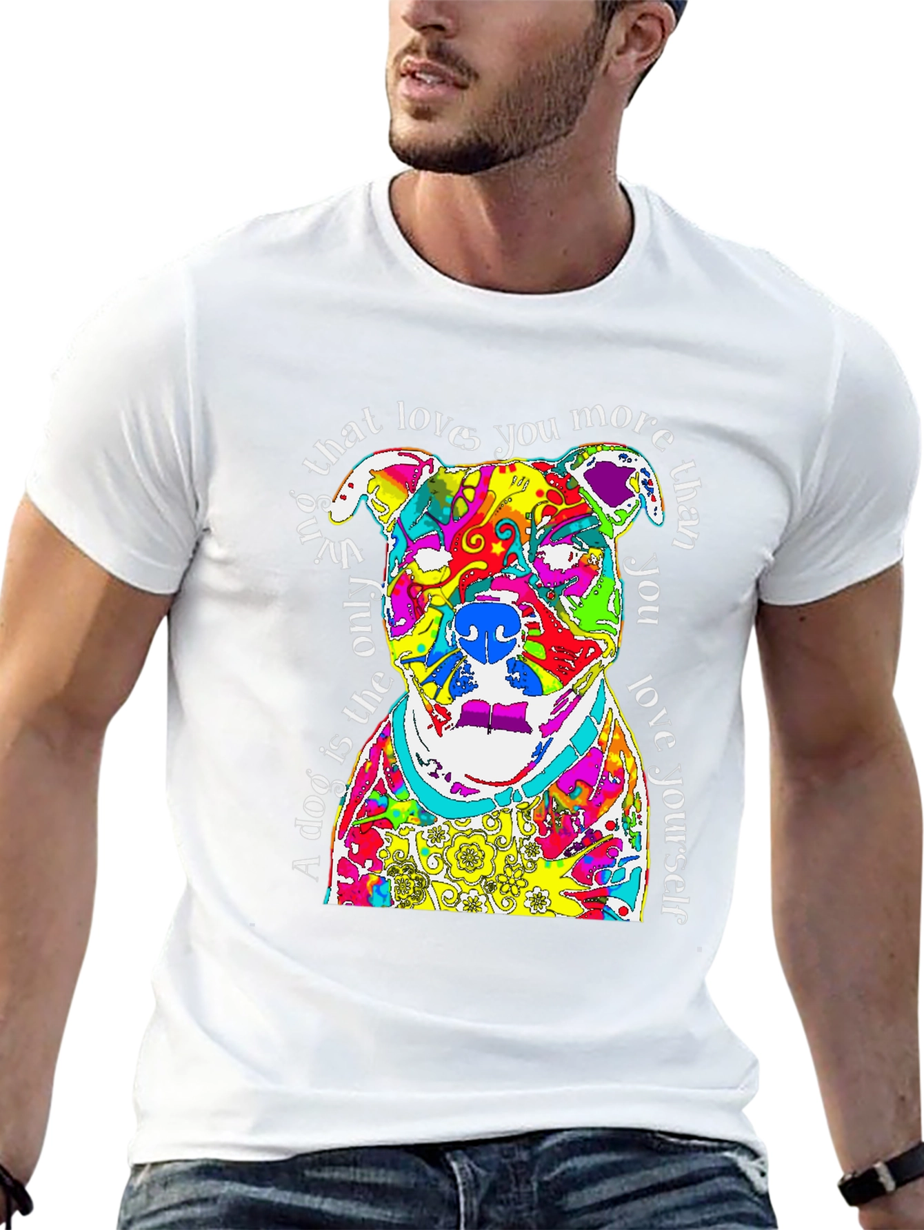 Black Colorful Dog Lover T-Shirt - Pitbull Design view 13