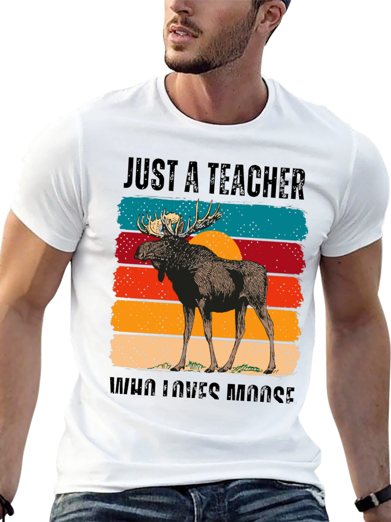 Black Just A Teacher Who Loves Moose T-Shirt view 13