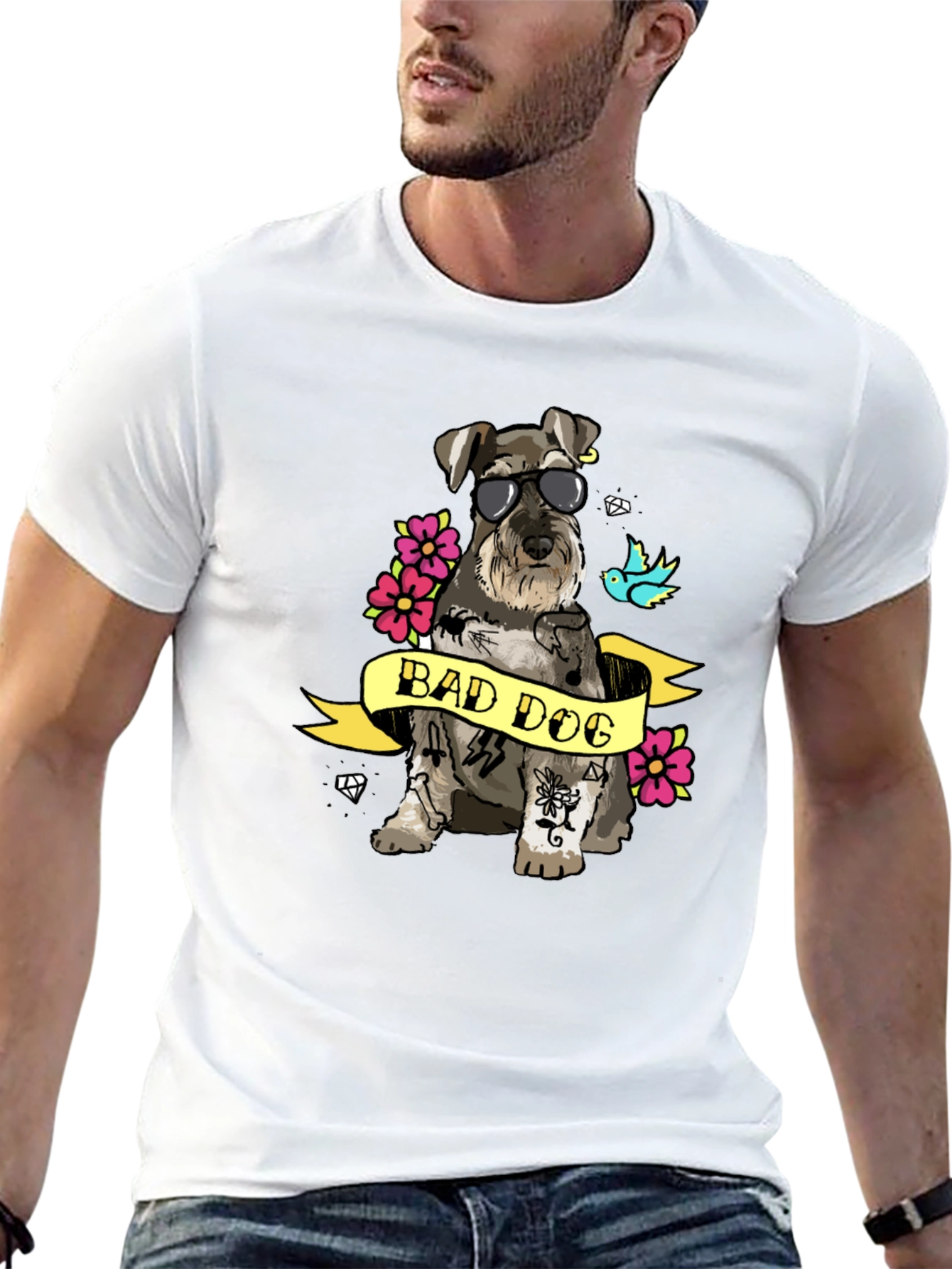 Bad Dog T-Shirt - Graphic Tee with Tattooed Schnauzer - 13