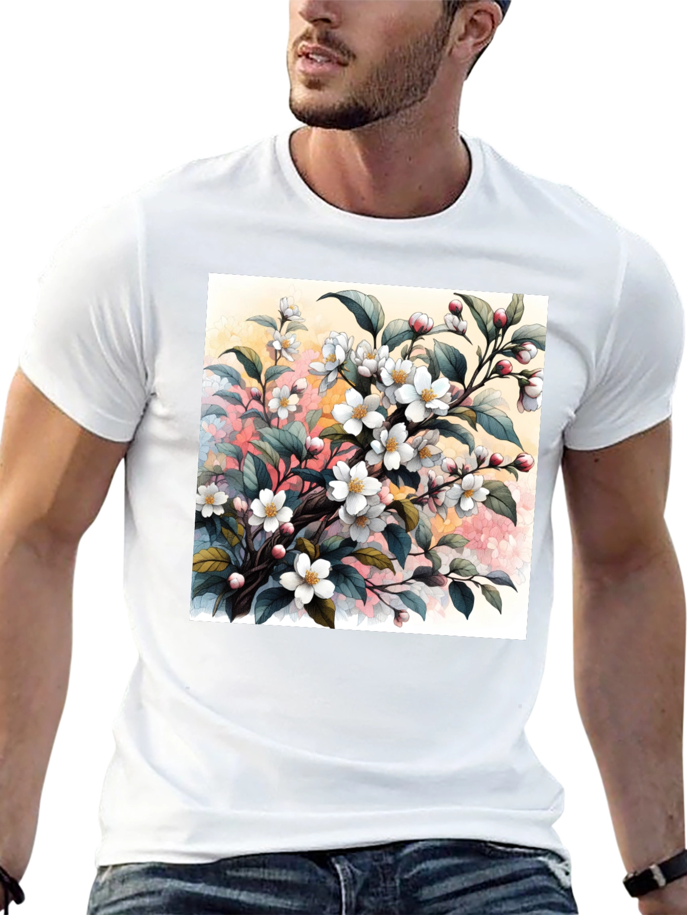 Black Floral Blossom T-Shirt - Artistic Botanical Design view 13